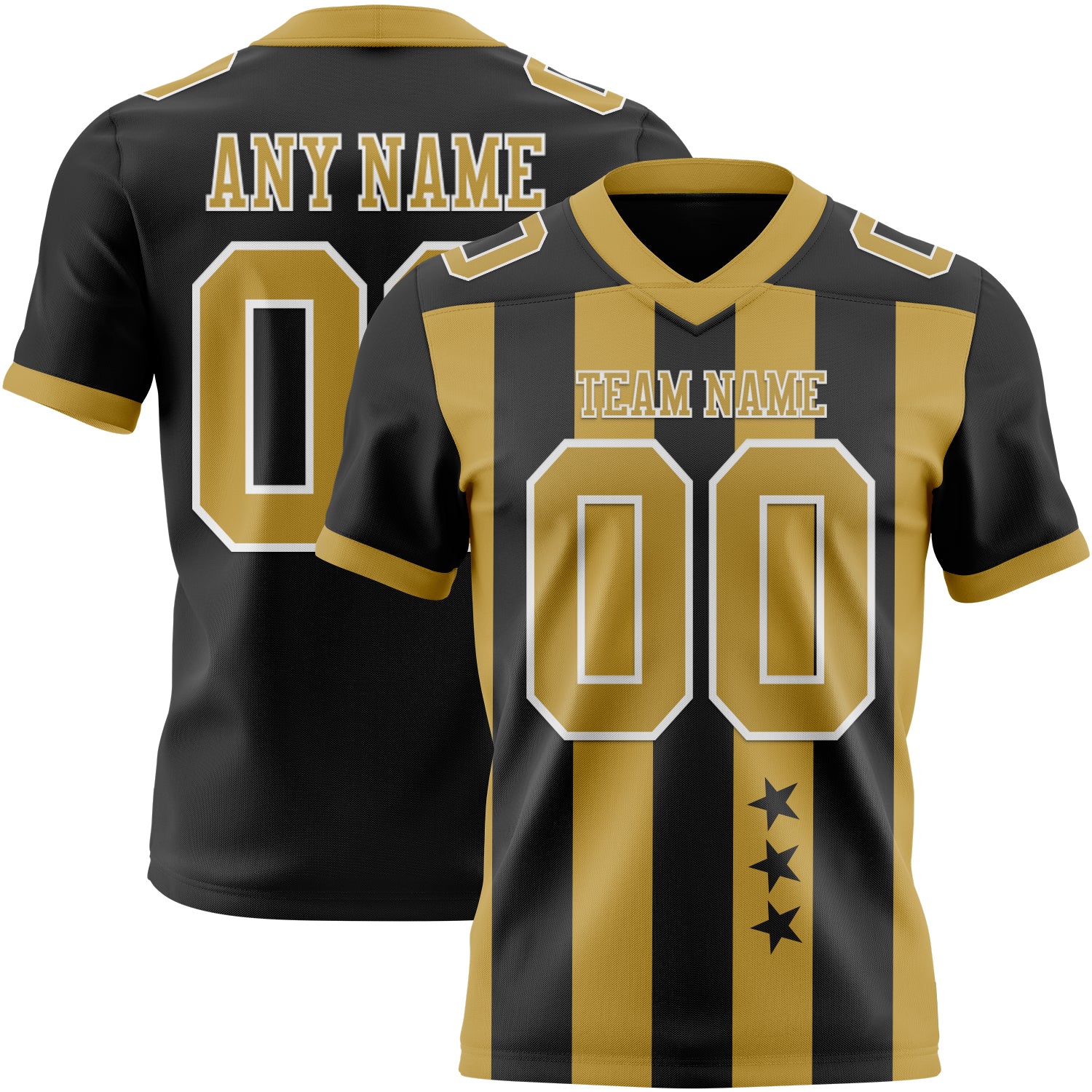 Custom Black Old Gold-White Authentic Stars And Stripes 7V7 Flag Football Jersey