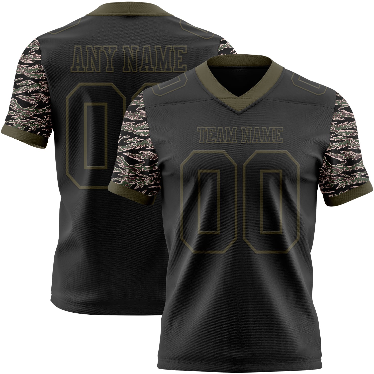 Custom Black-Olive Authentic Camo Two Tone Salute To Service 7V7 Flag Football Jersey
