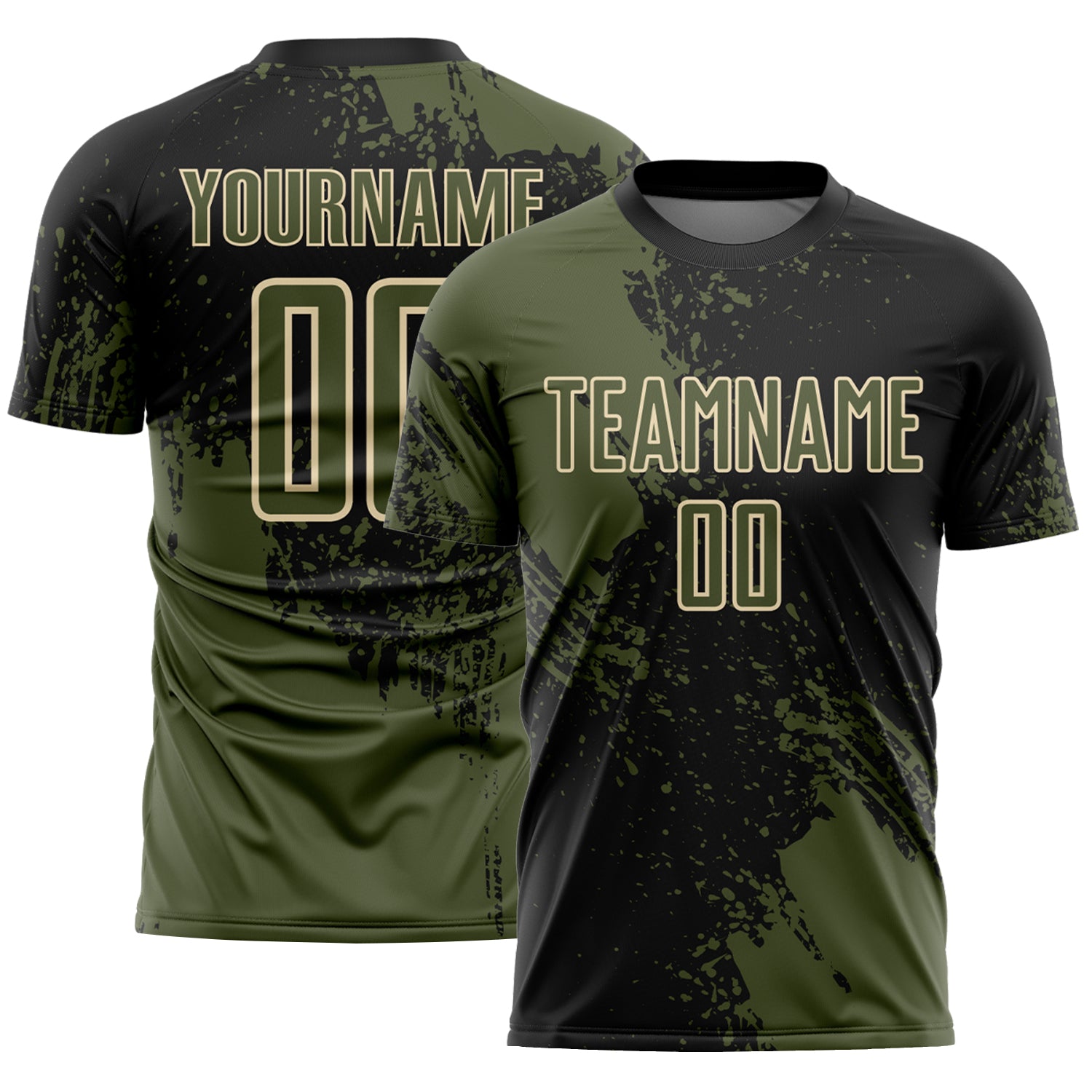 Custom Black Olive-Cream Abstract Brush Stroke Sports Sublimation Soccer Uniform Jersey