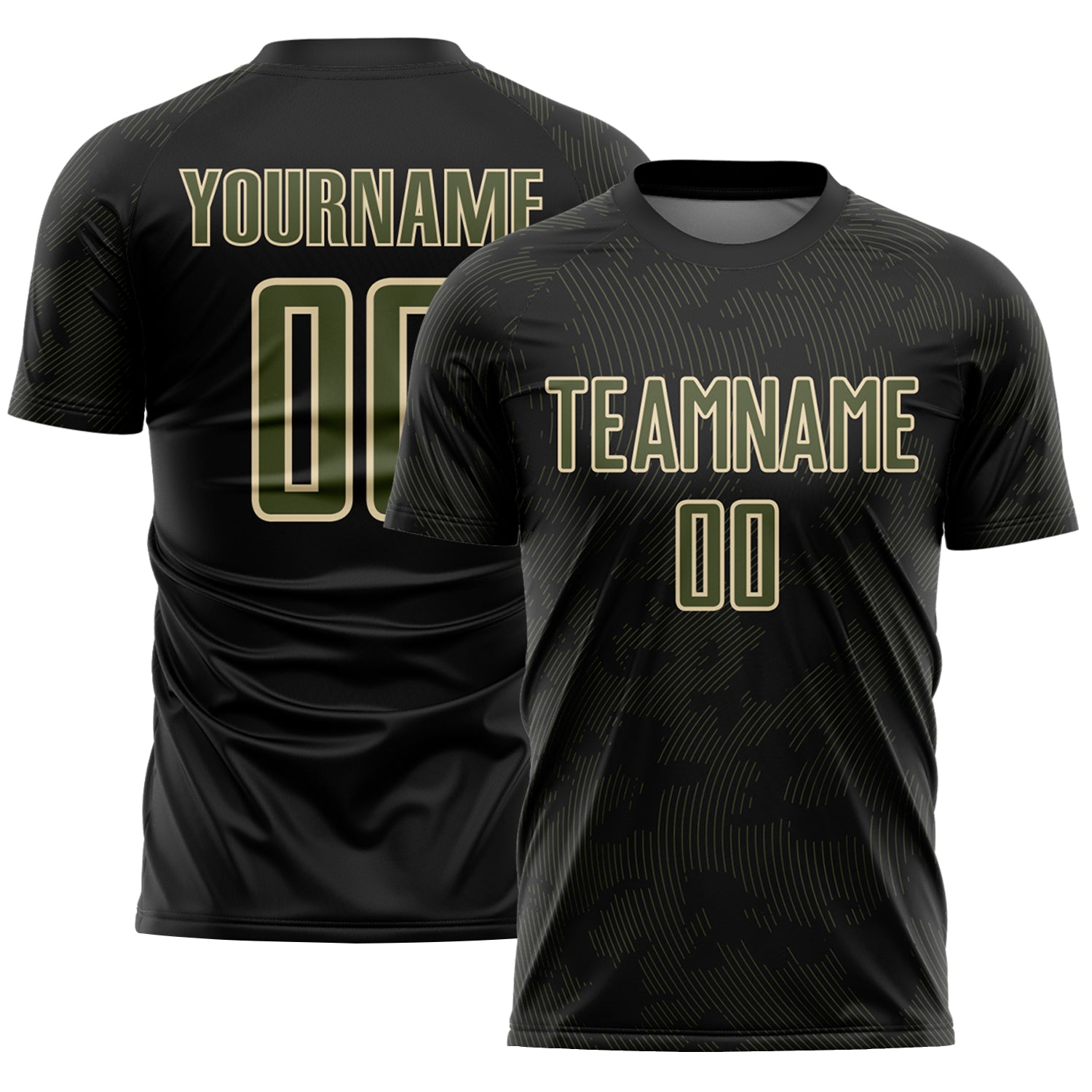 Custom Black Olive-Cream Curve Lines Sublimation Soccer Uniform Jersey