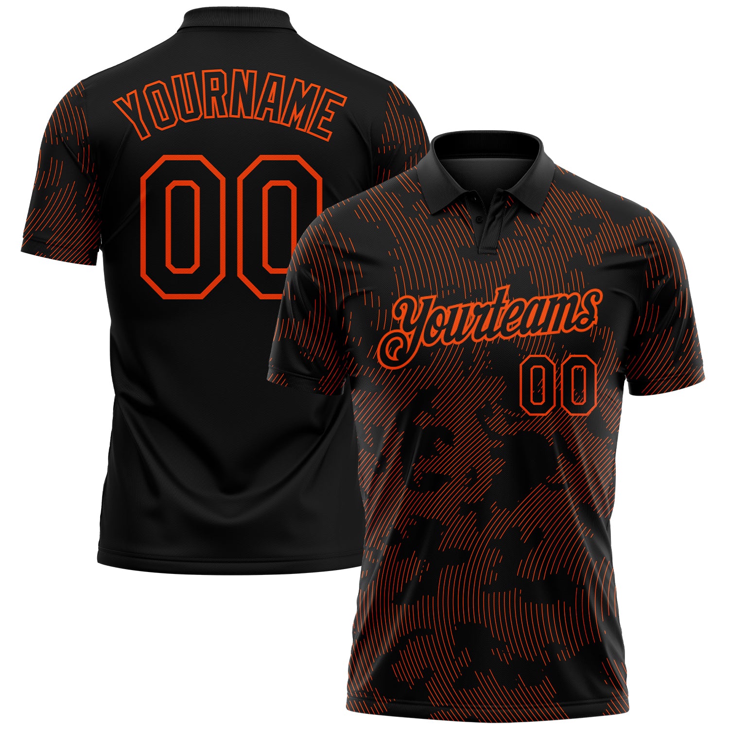 Custom Black-Orange 3D Pattern Abstract Fluid Line Performance Polo Shirt