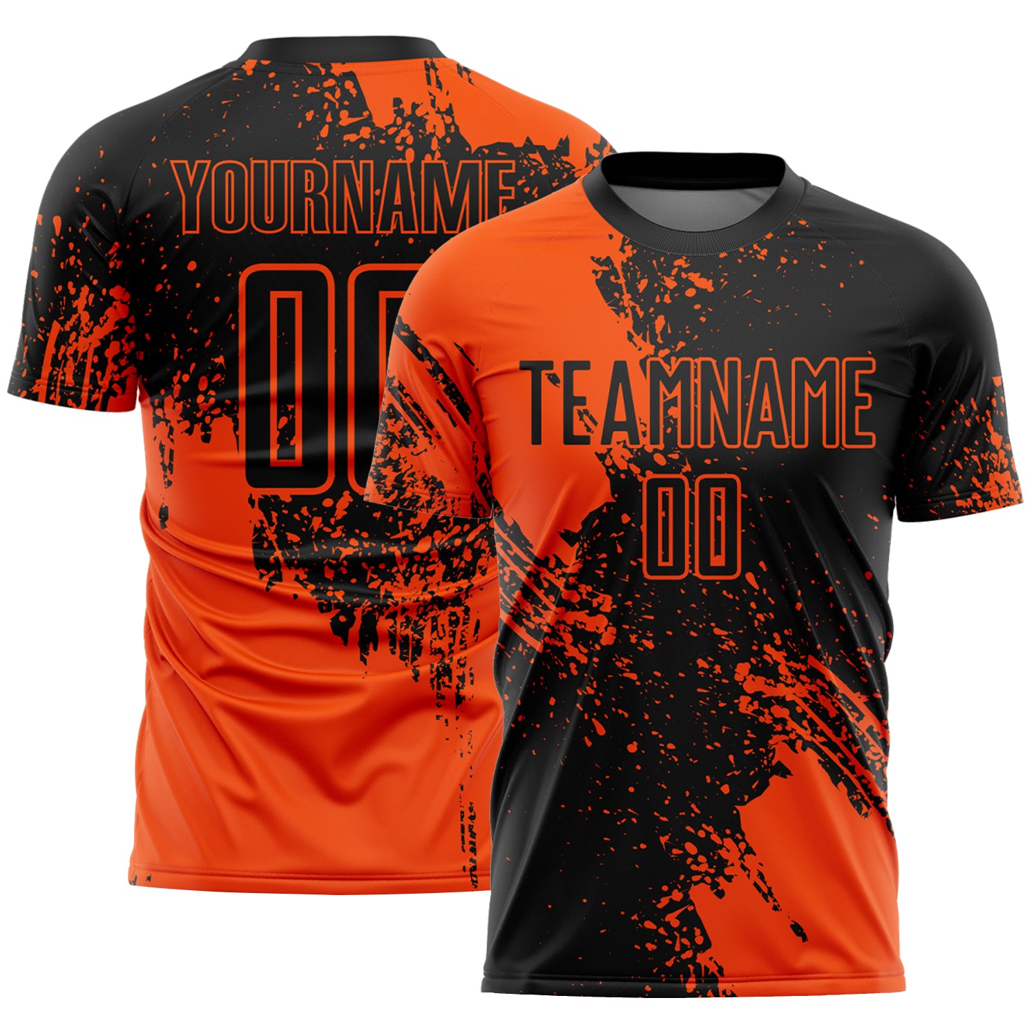 Custom Black Orange Abstract Brush Stroke Sports Sublimation Soccer Uniform Jersey