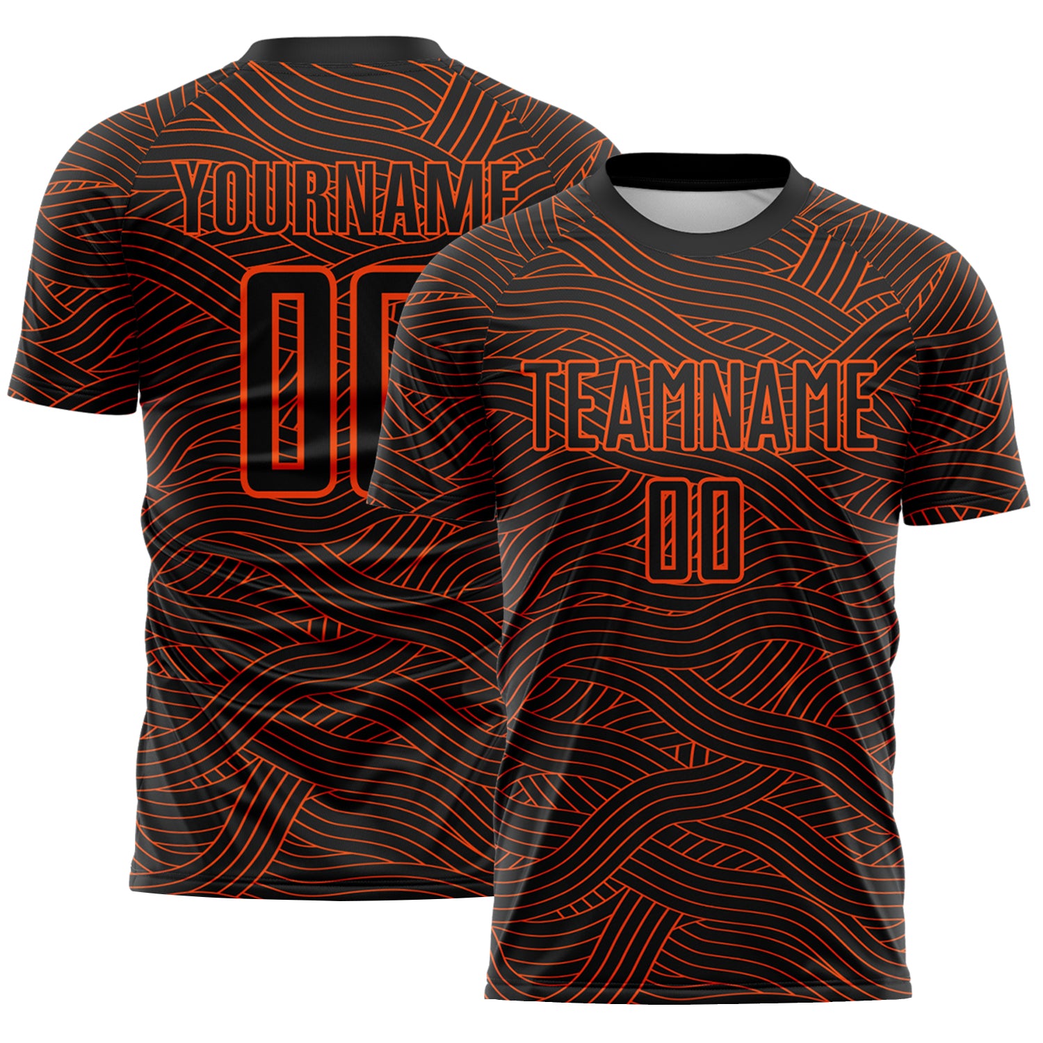 Custom Black-Orange Abstract Wave Lines Interlocking Sublimation Soccer Uniform Jersey