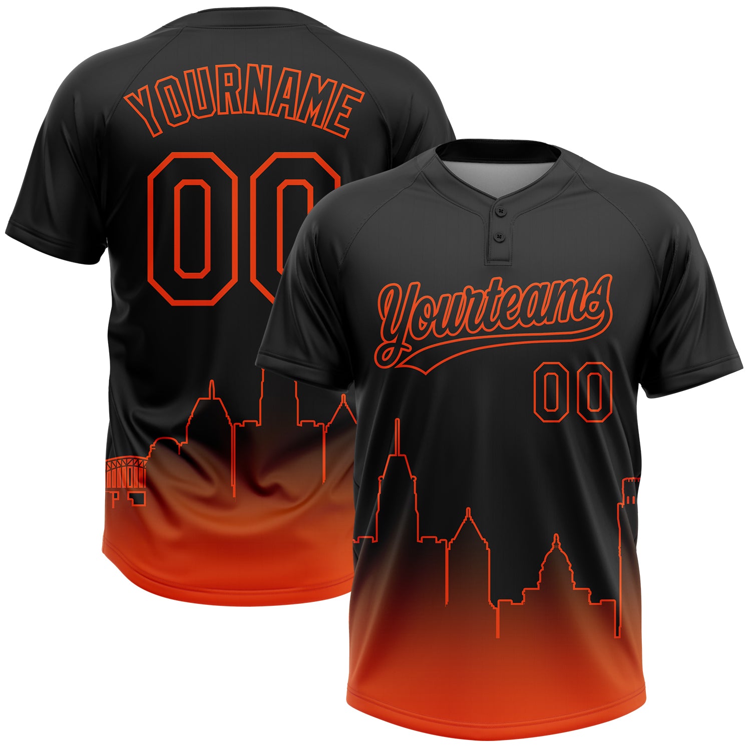 Custom Black Orange Baltimore City Edition Gradient Two-Button Unisex Softball Jersey