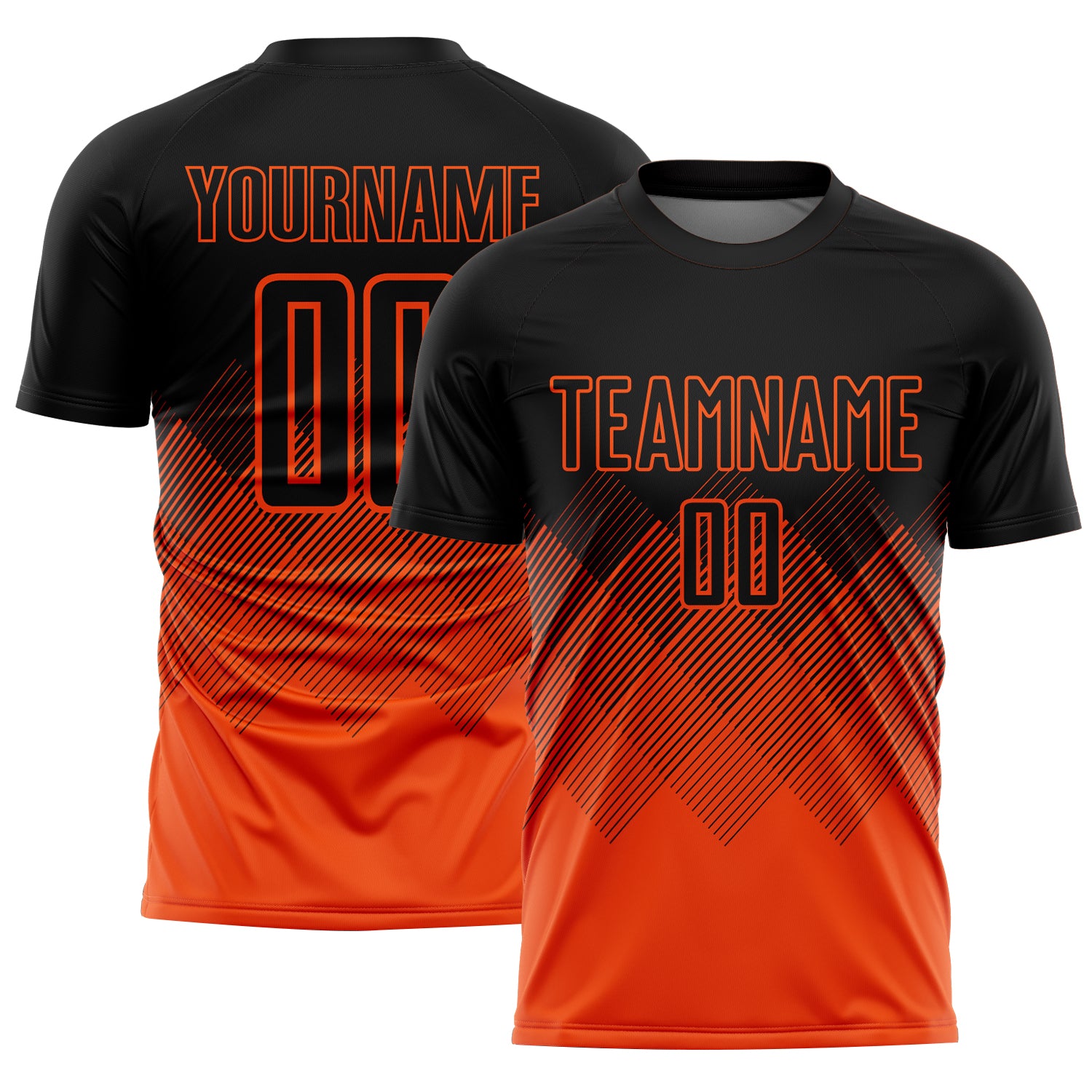 Custom Black Orange Gradient Diamond Diagonal Lines Sports Sublimation Soccer Uniform Jersey