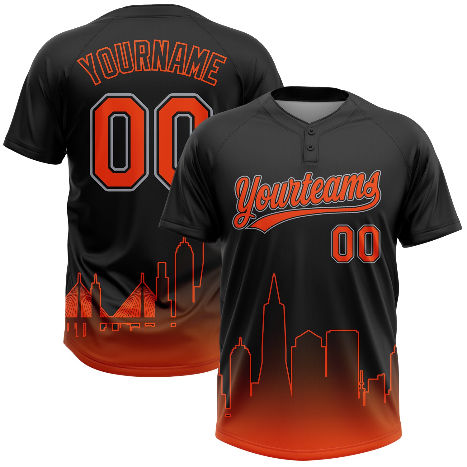 Custom Black Orange-Gray San Francisco City Edition Gradient Two-Button Unisex Softball Jersey