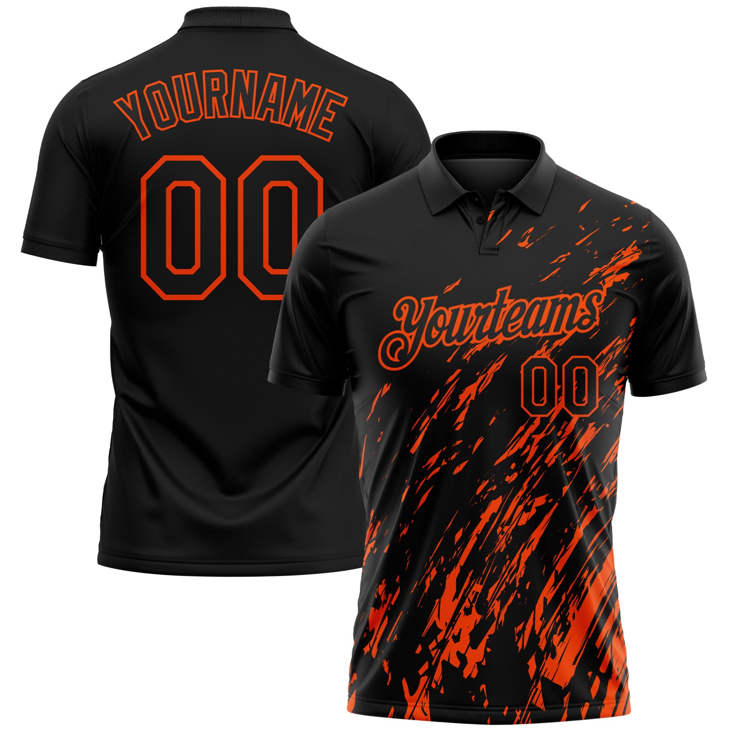 Custom Black-Orange Paint Stroke Grunge Streak Performance Polo Shirt