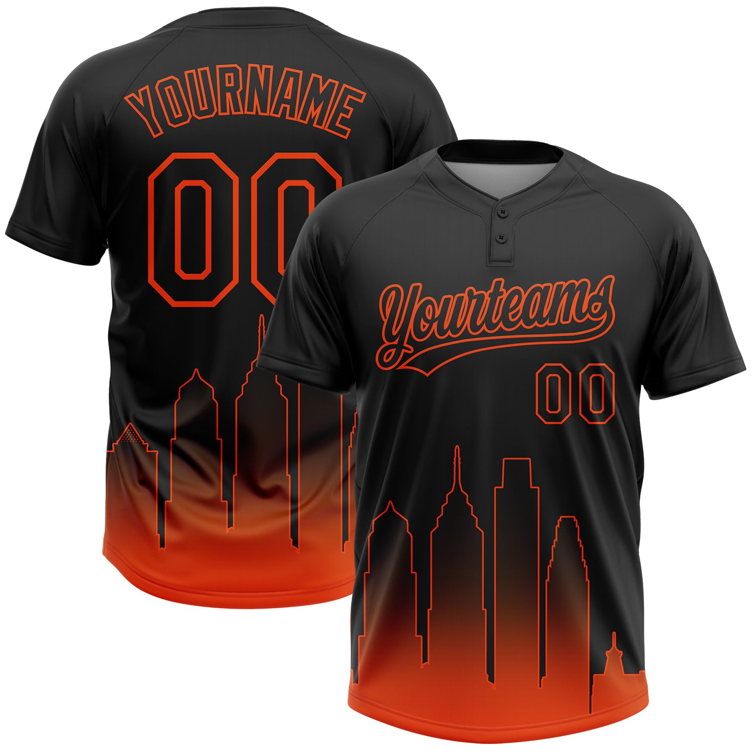 Custom Black Orange Philadelphia City Edition Gradient Two-Button Unisex Softball Jersey