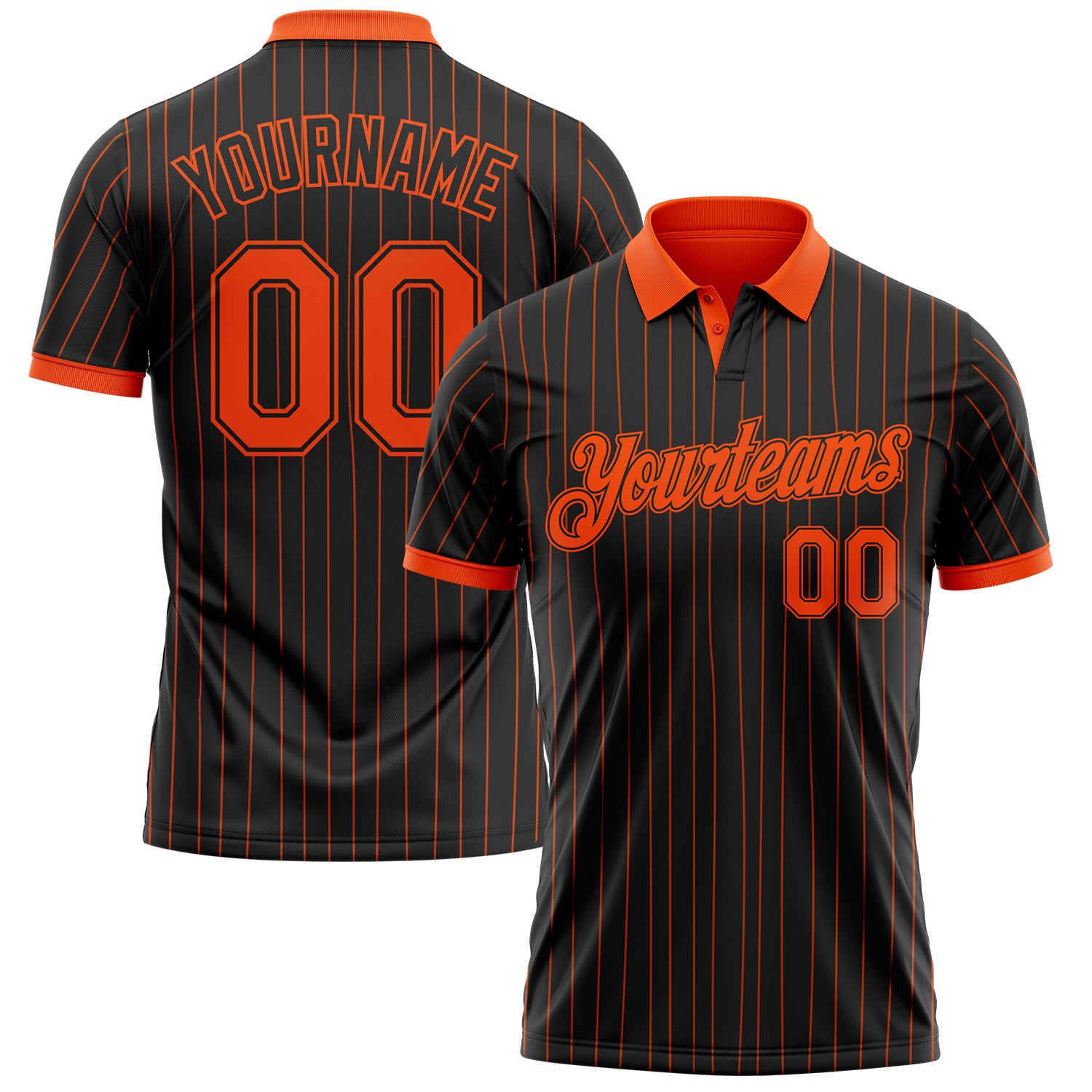 Custom Black Orange Pinstripe-Orange Performance Polo Shirt