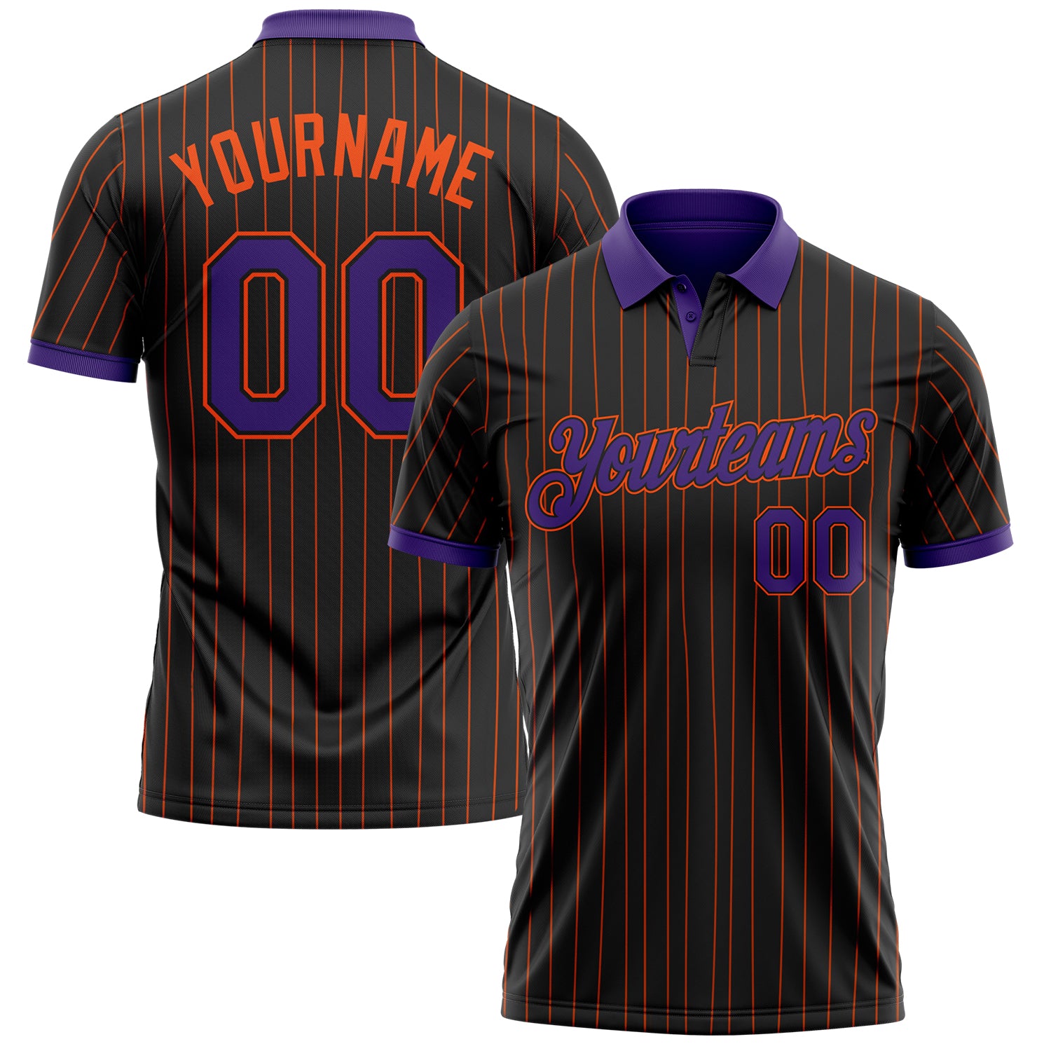 Custom Black Orange Pinstripe-Purple Performance Polo Shirt