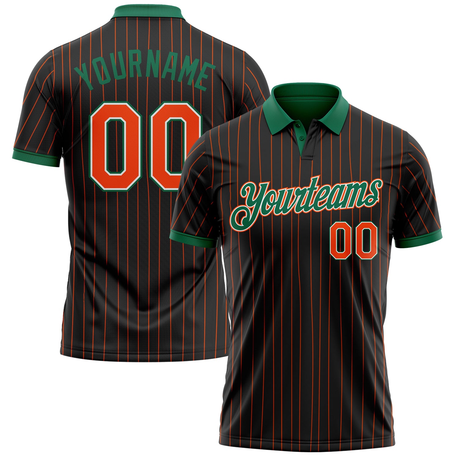 Custom Black Orange Pinstripe White-Kelly Green Performance Polo Shirt