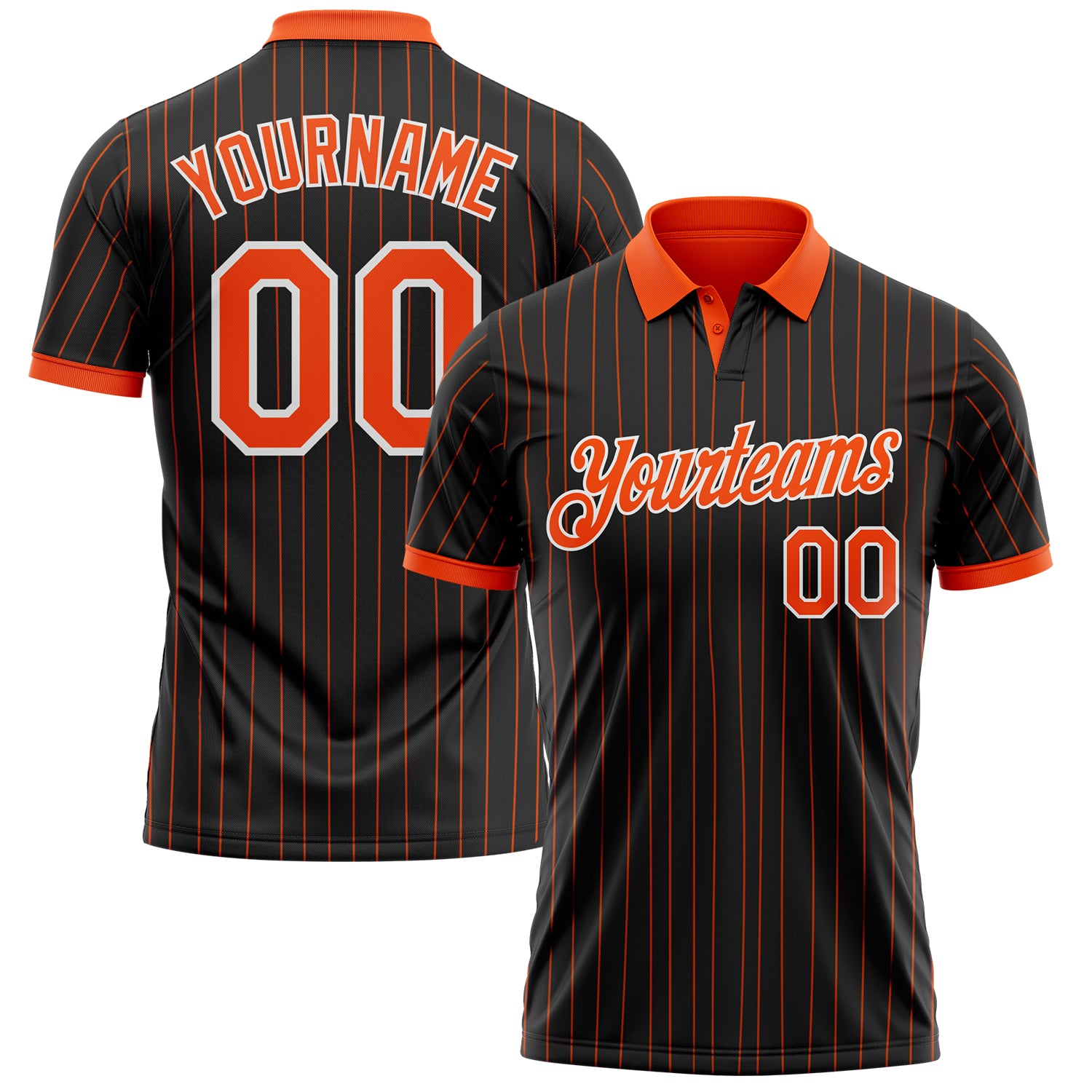 Custom Black Orange Pinstripe-White Performance Polo Shirt