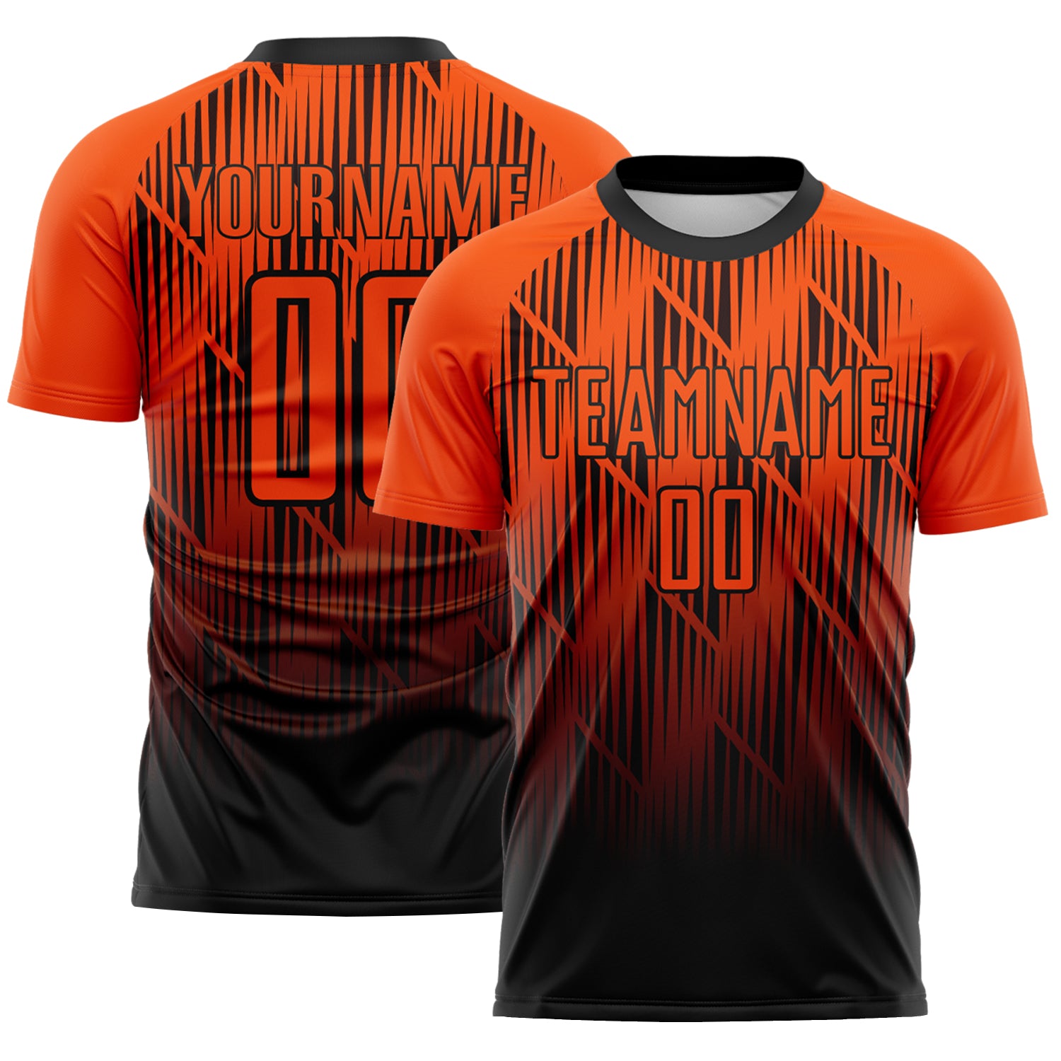 Custom Black-Orange Spiked Sharp Lines Gradient Sublimation Soccer Uniform Jersey
