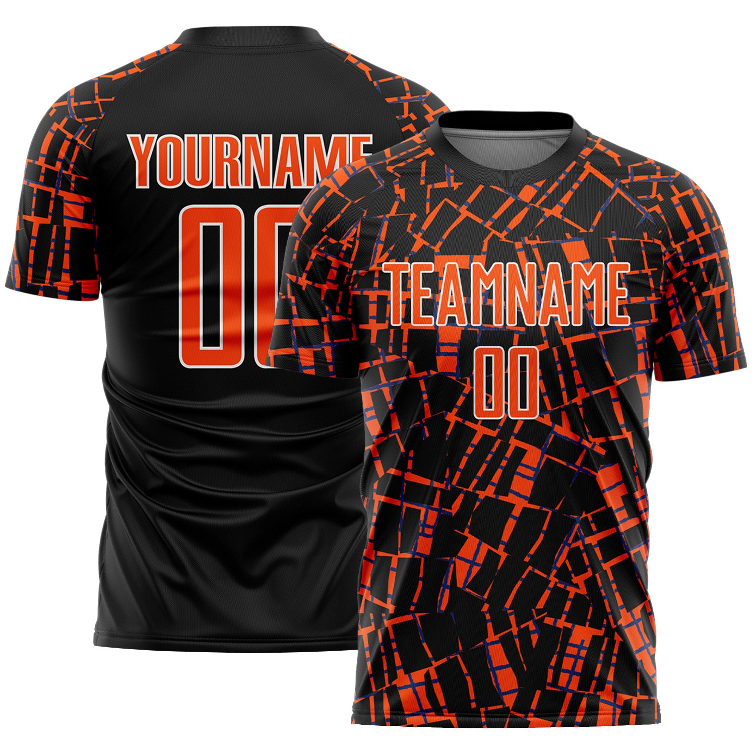 Custom Black Orange-White Abstract Line Sports Sublimation Soccer Uniform Jersey