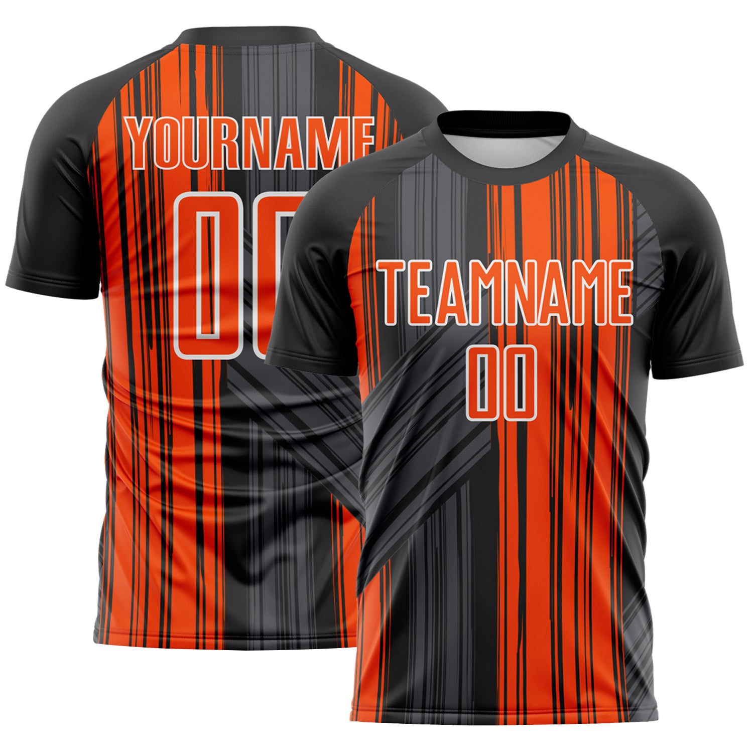 Custom Black Orange-White Brush Stroke Fluid Stripes Sublimation Soccer Uniform Jersey