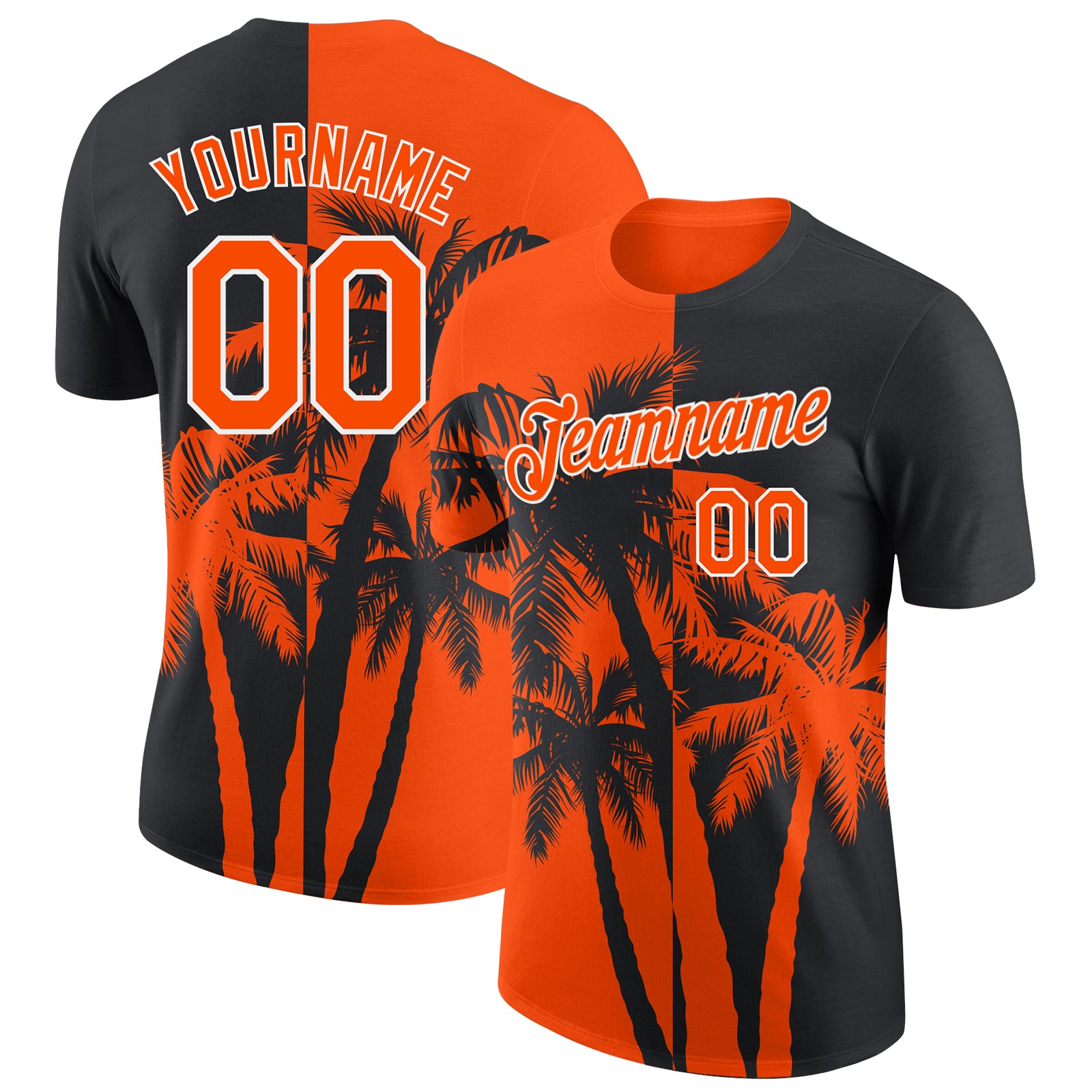 Custom Black Orange-White Hawaii Tropical Coastal Palm Trees Performance T-Shirt
