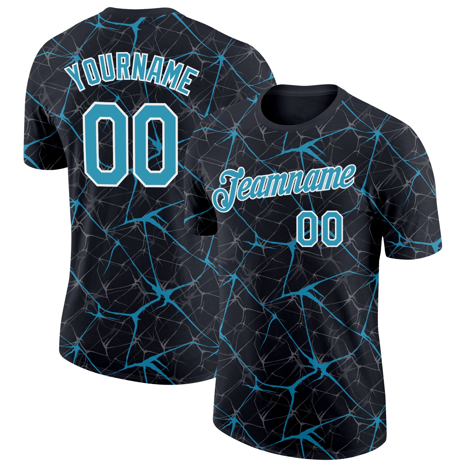 Custom Black Panther Blue Gray-White Abstract Network Crackle Performance T-Shirt