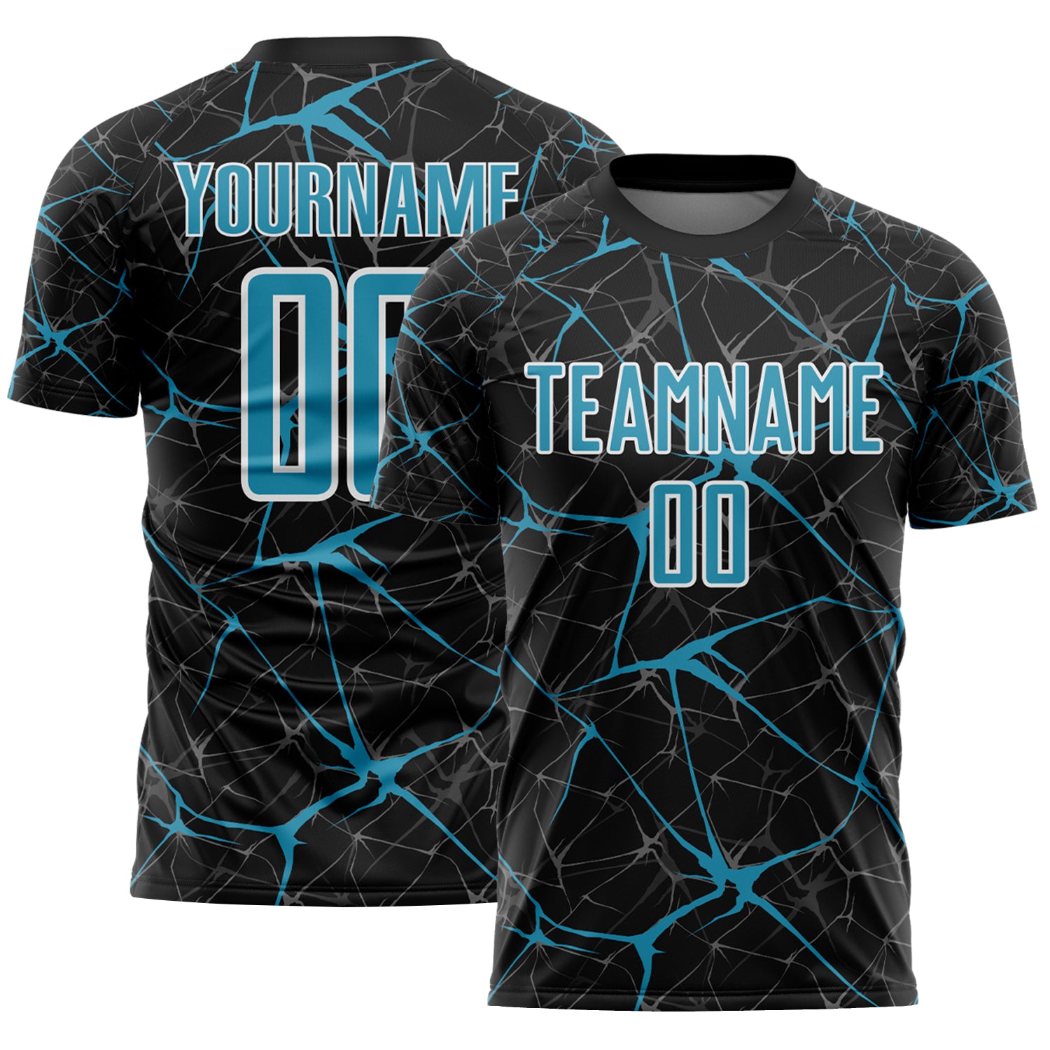 Custom Black Panther Blue-White Abstract Network Crackle Sublimation Soccer Uniform Jersey