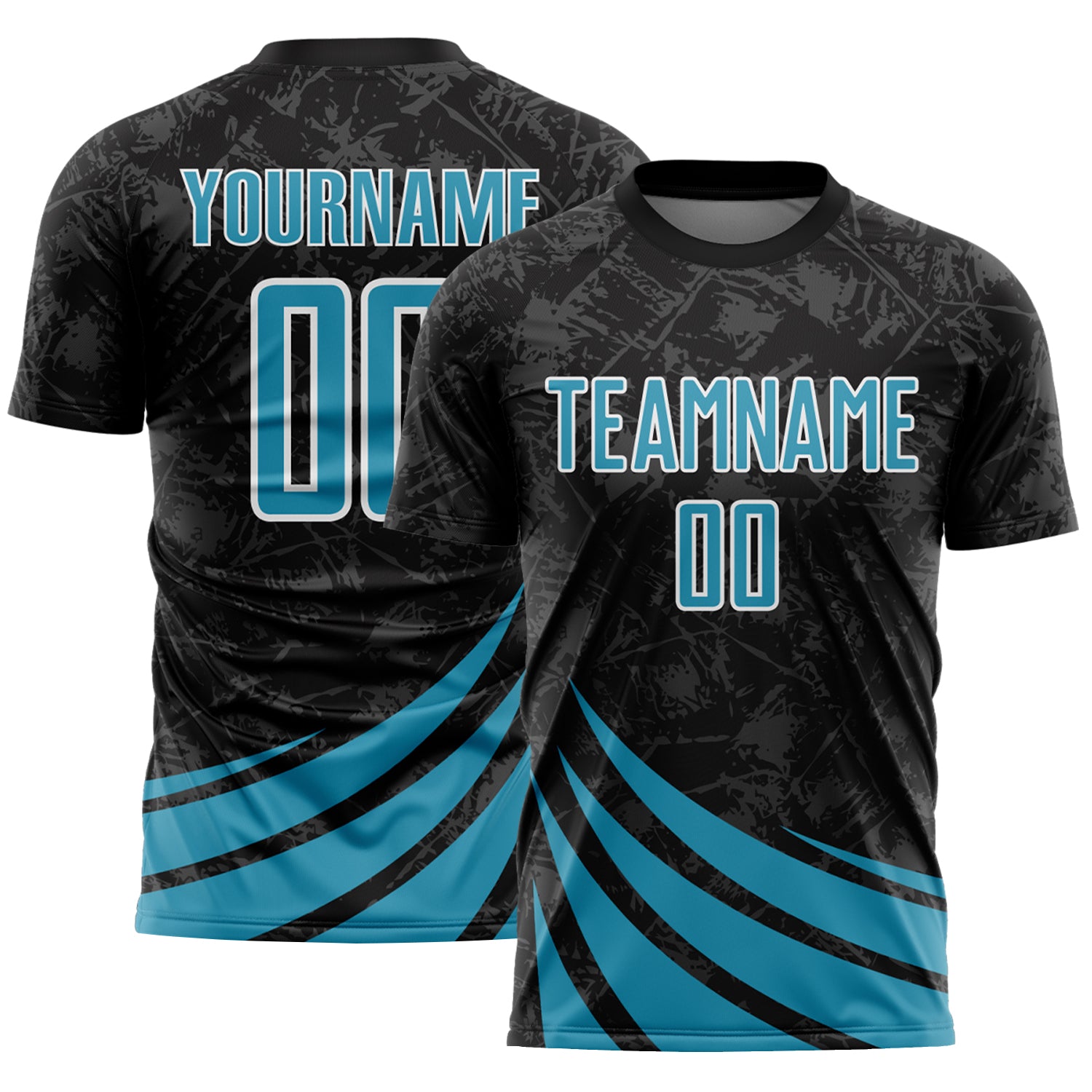 Custom Black Panther Blue-White Distressed Diagonal Stripes Wind Shapes Sports Sublimation Soccer Uniform Jersey