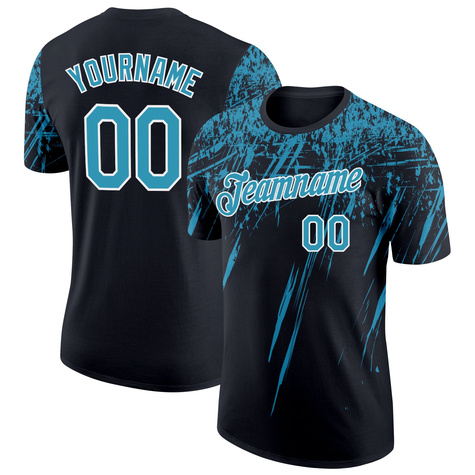 Custom Black Panther Blue-White Distressed Scratch Brush Stroke Performance T-Shirt
