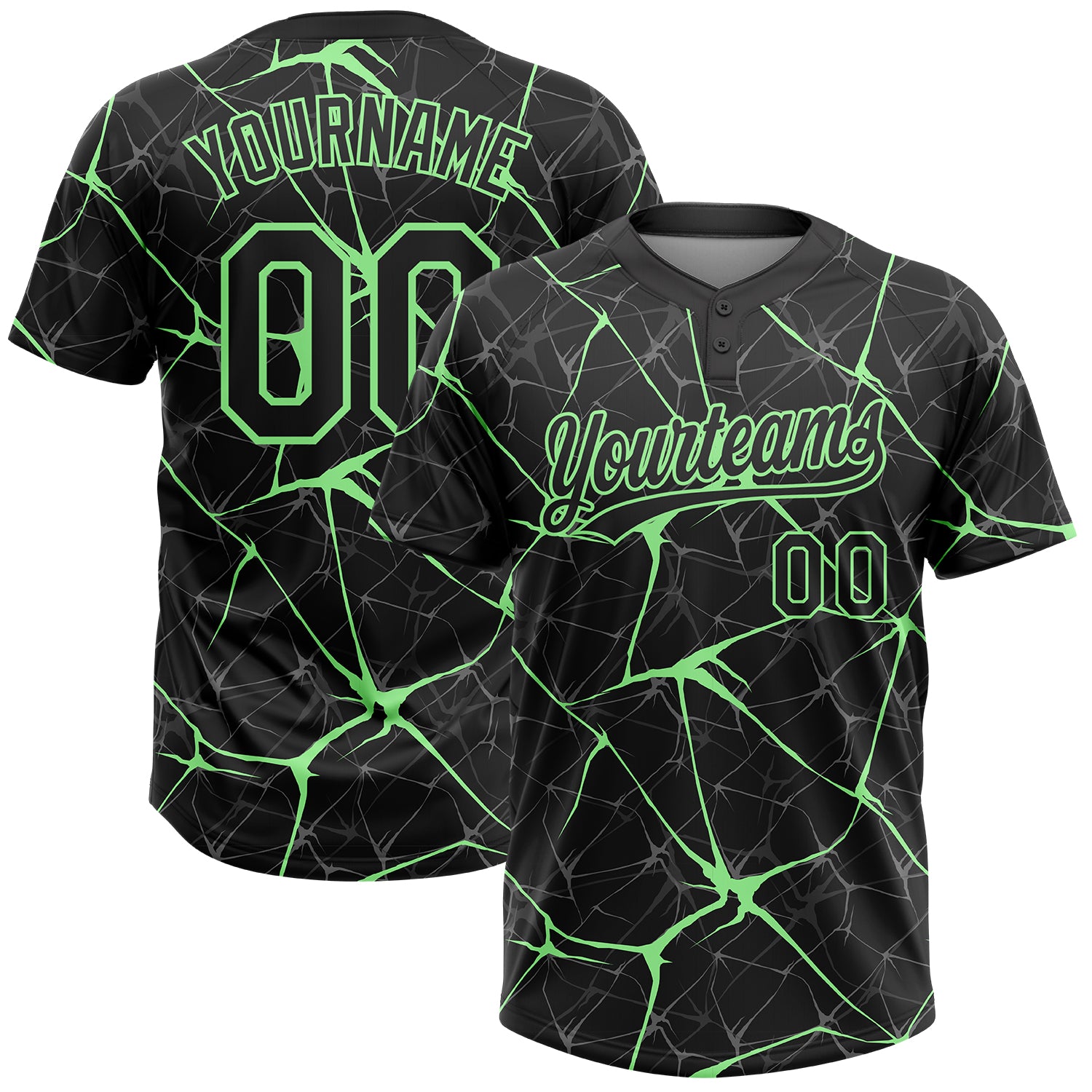 Custom Black Pea Green 3D Pattern Design Abstract Network Two-Button Unisex Softball Jersey