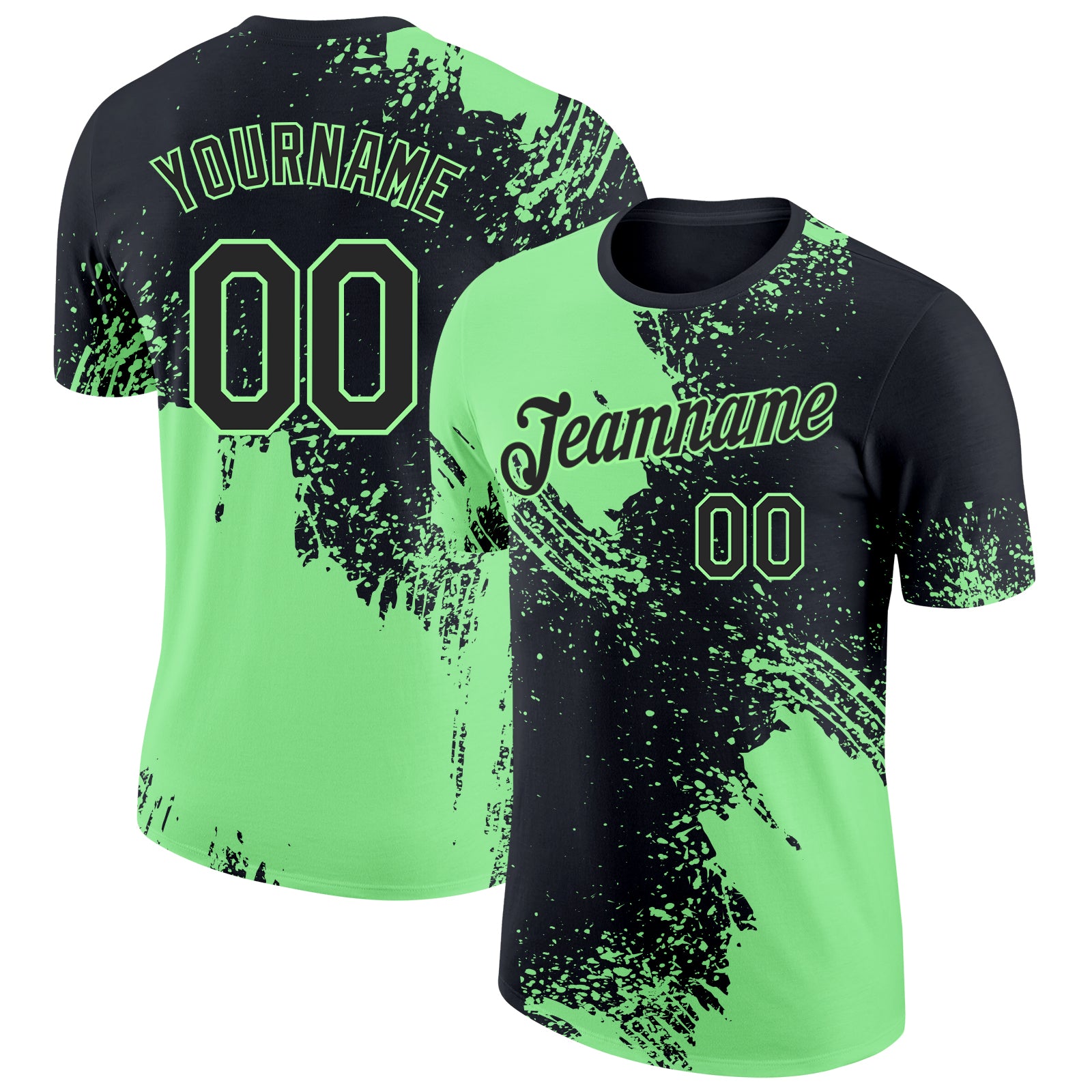 Custom Black-Pea Green Abstract Brush Stroke Performance T-Shirt