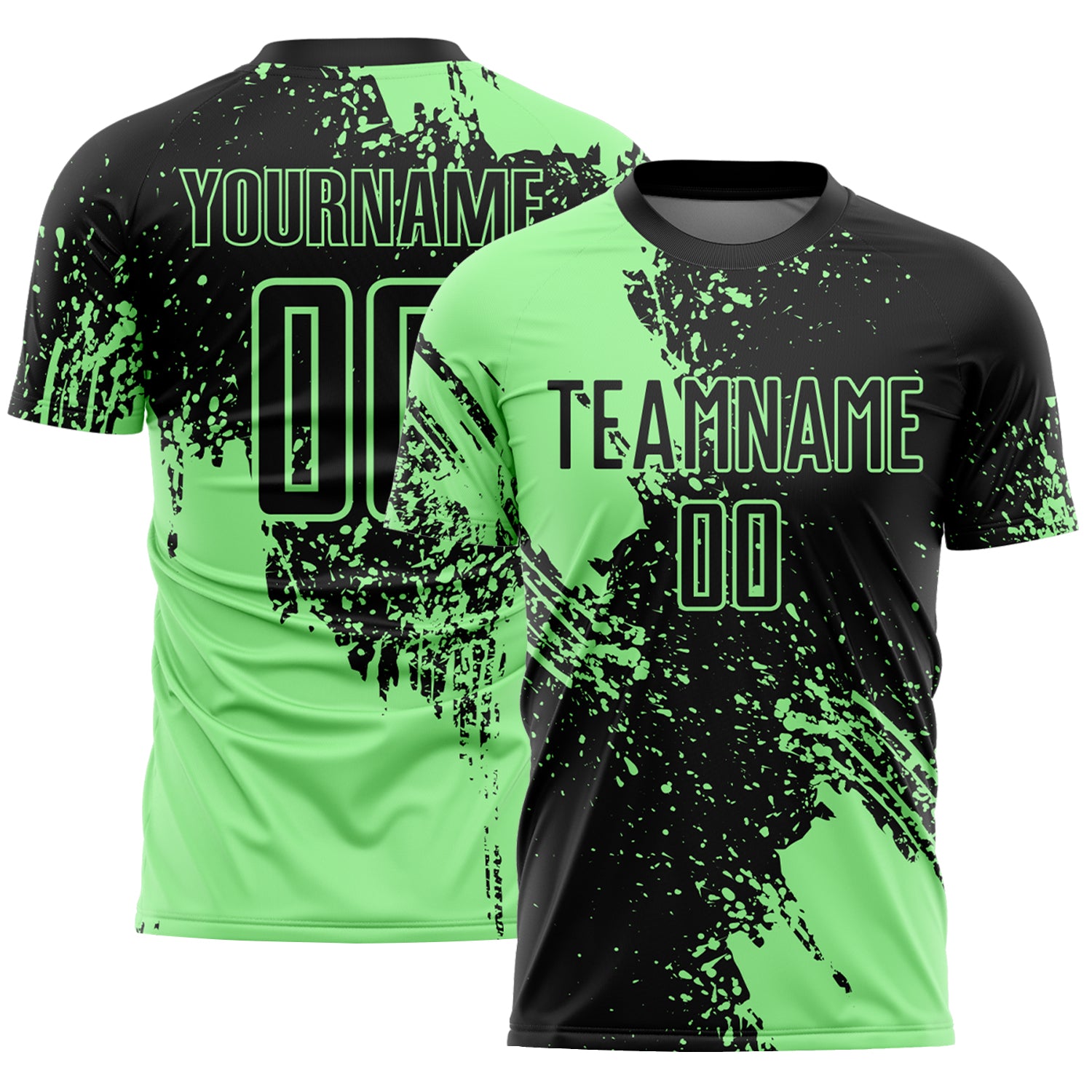 Custom Black Pea Green Abstract Brush Stroke Sports Sublimation Soccer Uniform Jersey