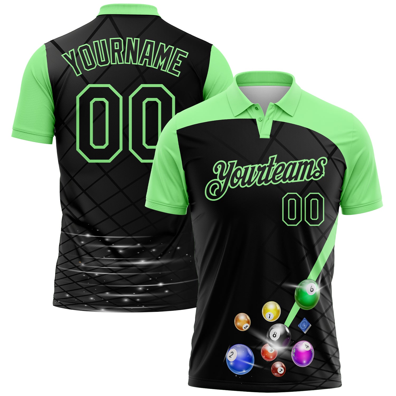 Custom Black-Pea Green Billiard Balls Performance Polo Shirt