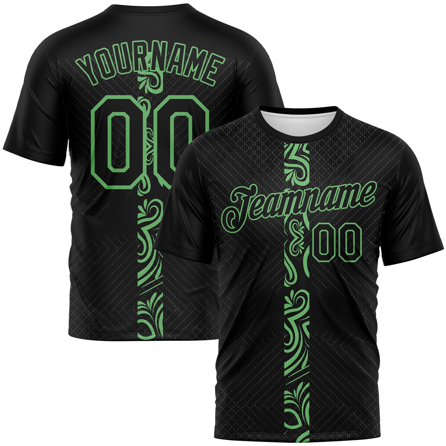 Custom Black-Pea Green Geometric Tribal Sportswear Performance T-Shirt