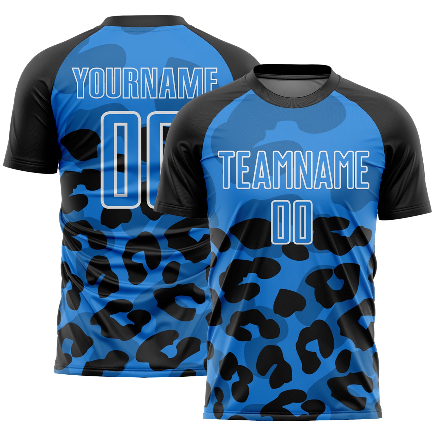 Custom Black Powder Blue-White Animal Leopard Print Sports Sublimation Soccer Uniform Jersey