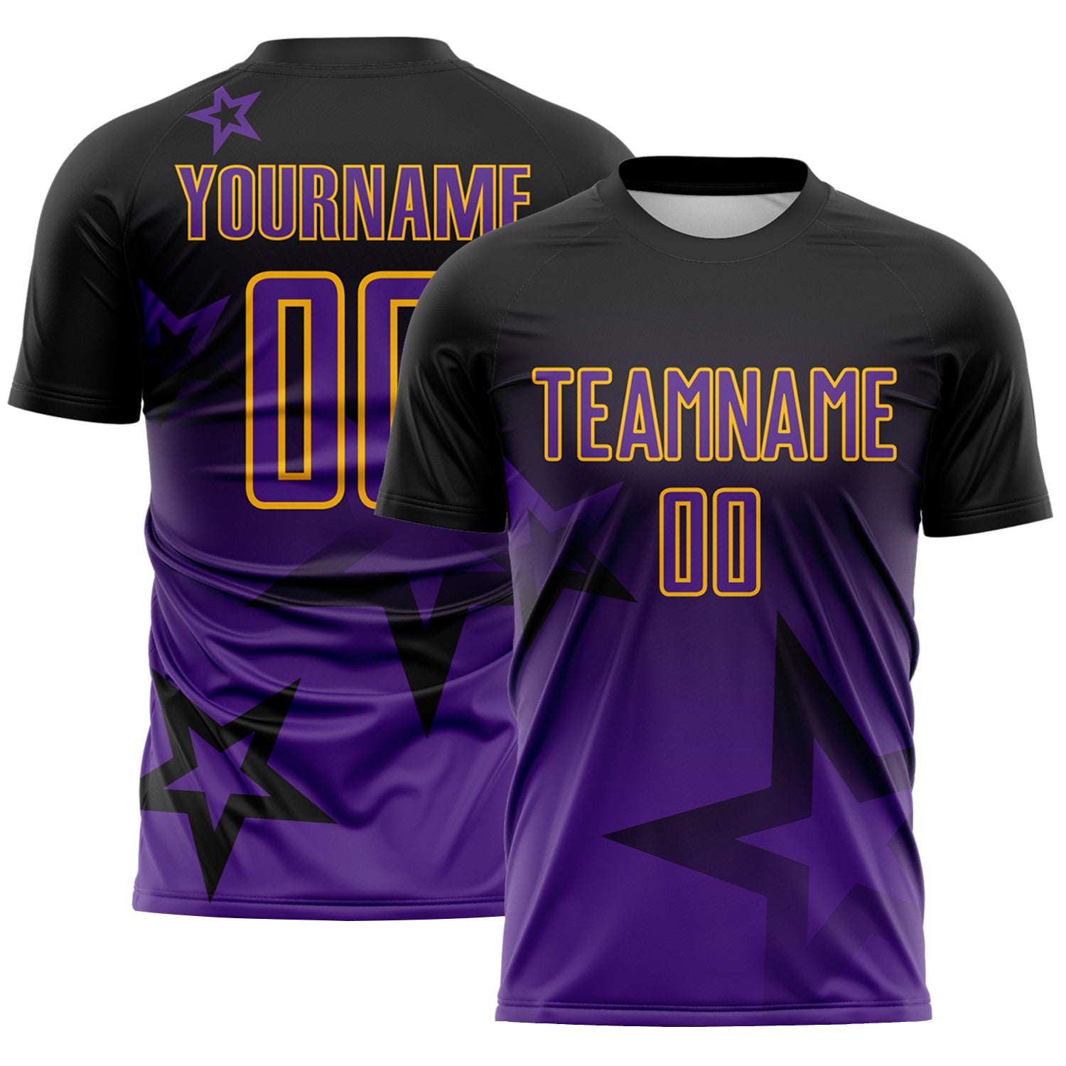 Custom Black Purple-Gold Gradient Style Twinkle Star Sublimation Soccer Uniform Jersey