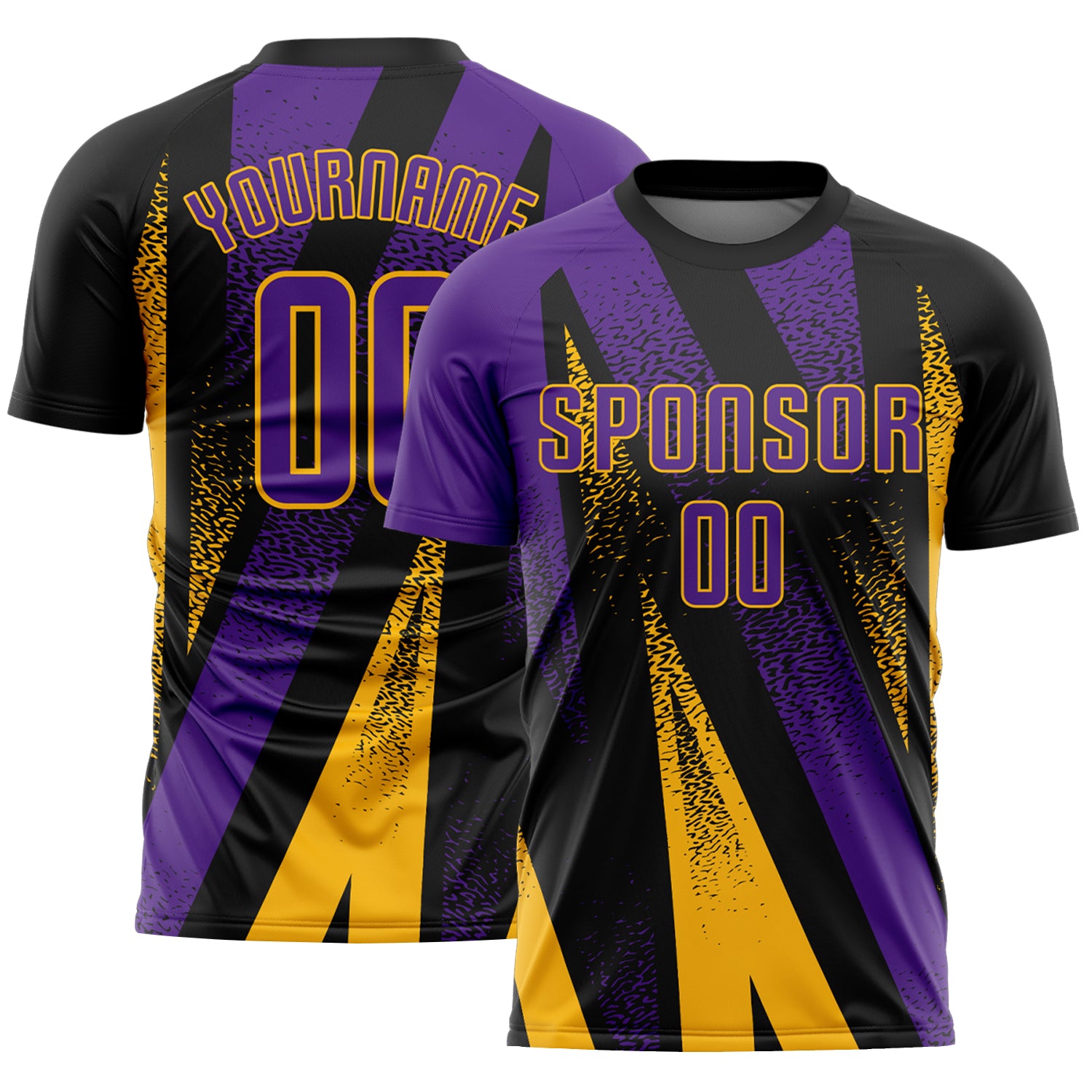 Custom Black Purple-Gold Radial Burst Sports Sublimation Soccer Uniform Jersey