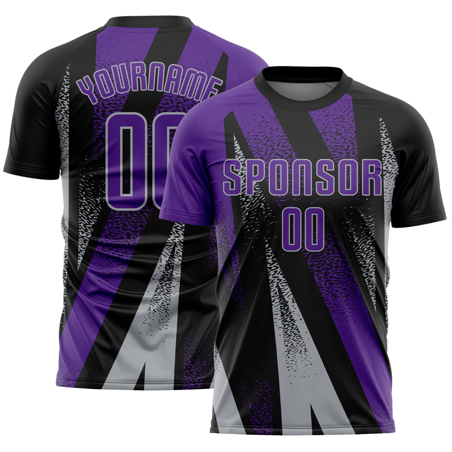 Custom Black Purple-Gray Radial Burst Sports Sublimation Soccer Uniform Jersey