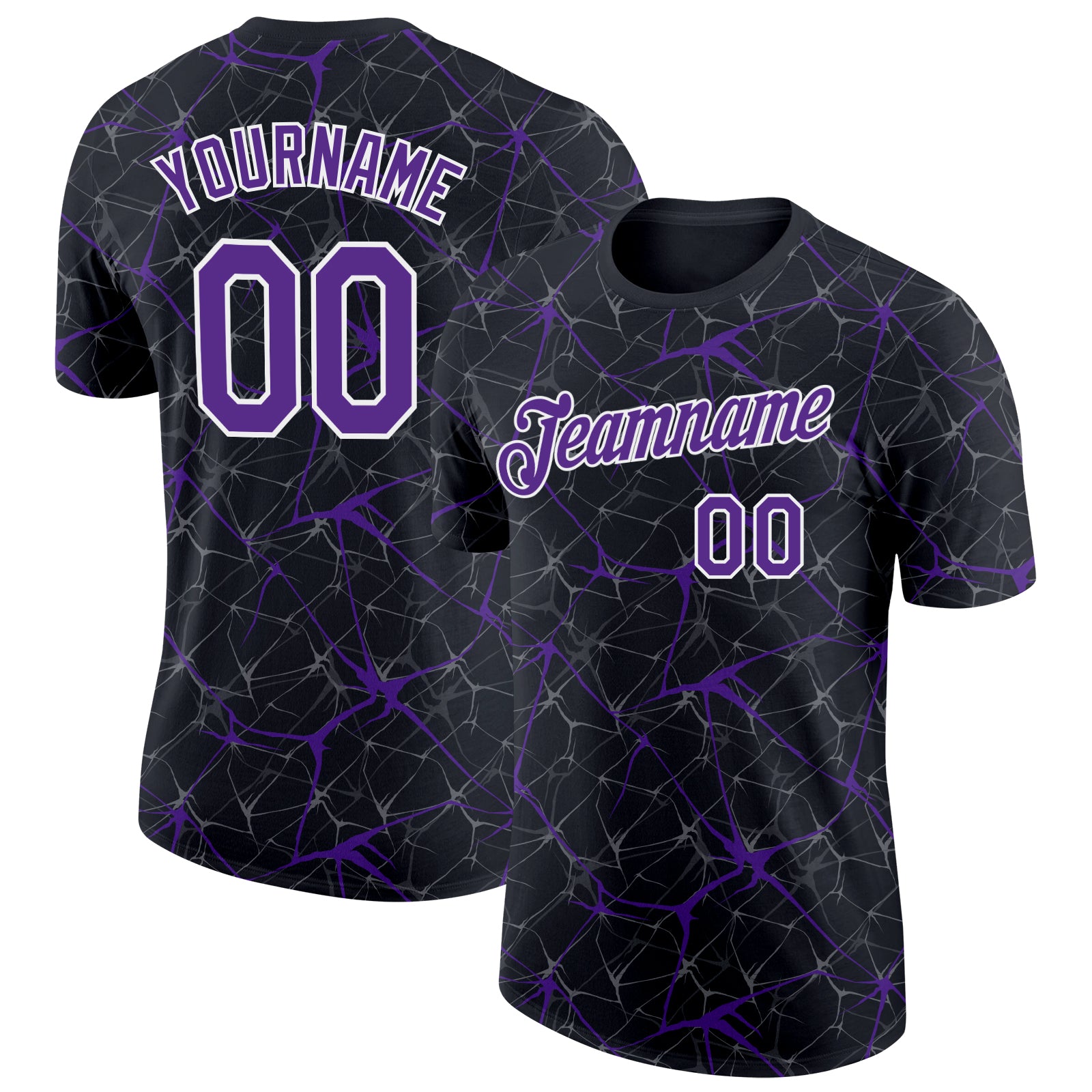 Custom Black Purple Gray-White Abstract Network Crackle Performance T-Shirt