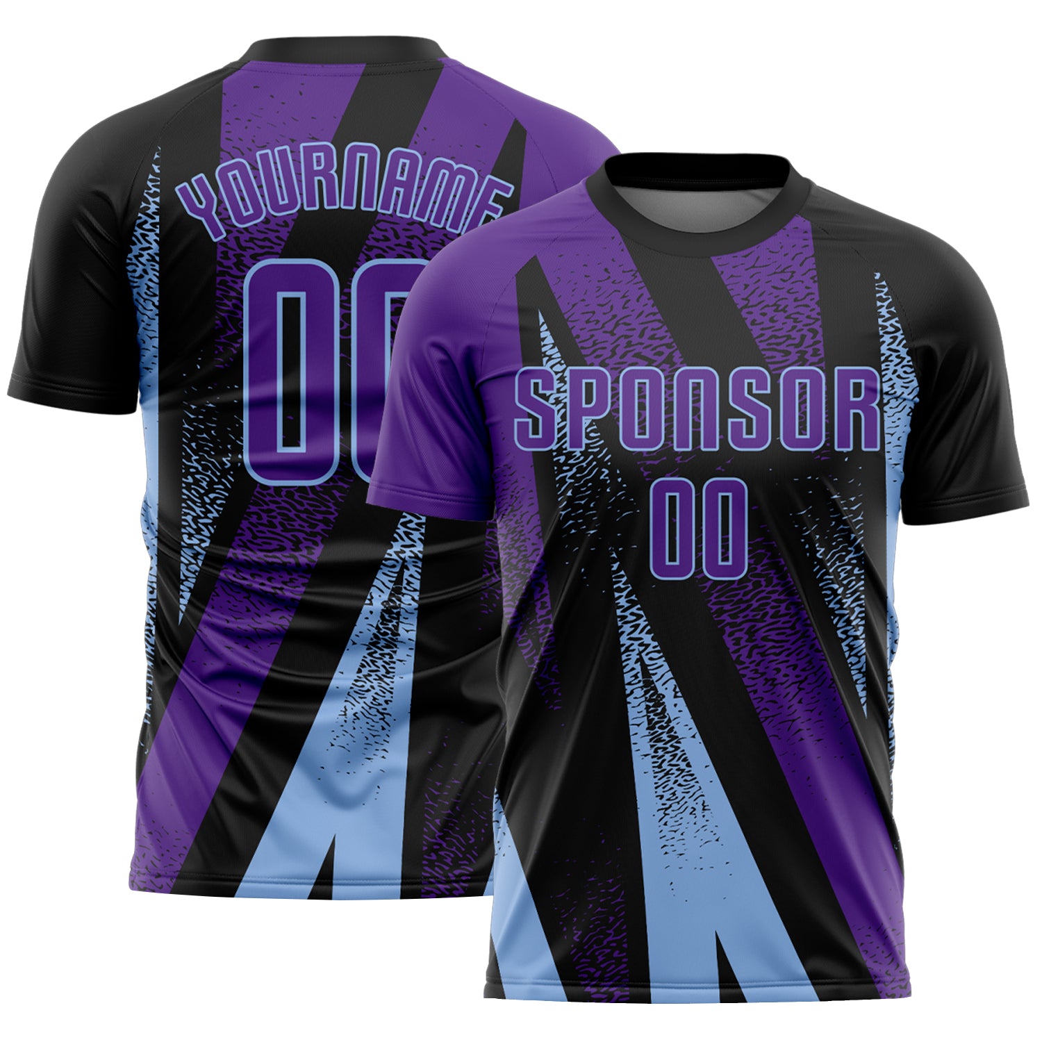 Custom Black Purple-Light Blue Radial Burst Sports Sublimation Soccer Uniform Jersey
