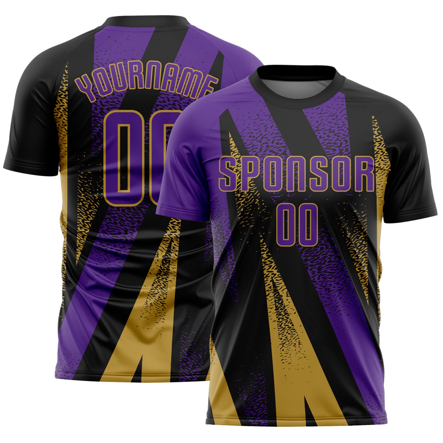 Custom Black Purple-Old Gold Radial Burst Sports Sublimation Soccer Uniform Jersey