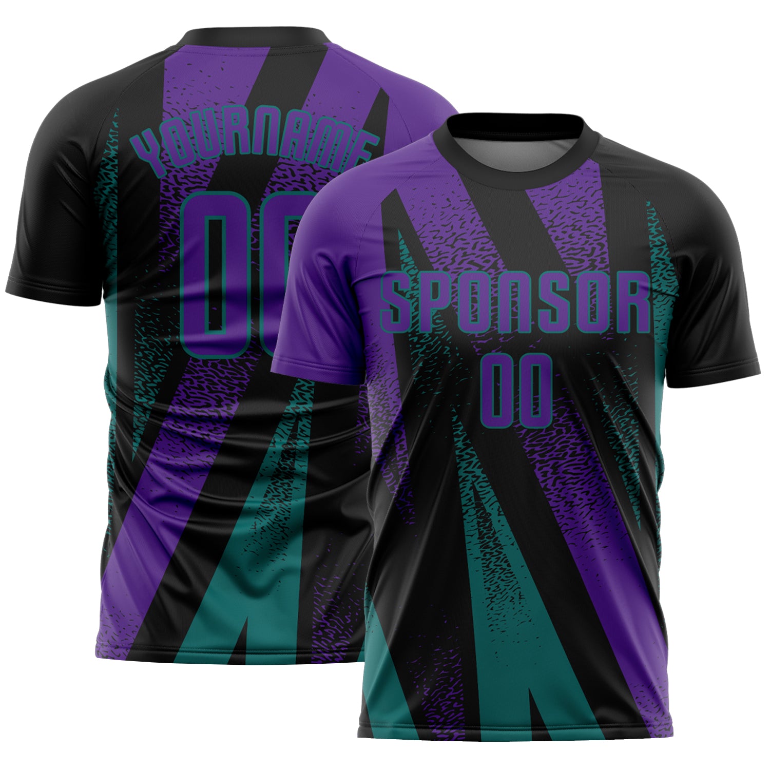 Custom Black Purple-Teal Radial Burst Sports Sublimation Soccer Uniform Jersey