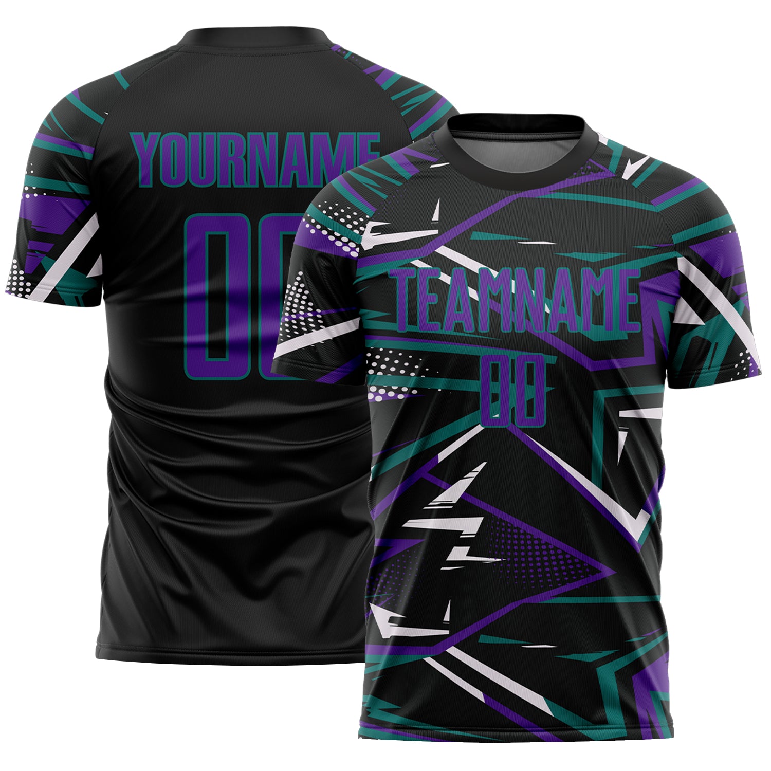 Custom Black Purple Teal-White Abstract Geometric Stripes Sports Sublimation Soccer Uniform Jersey