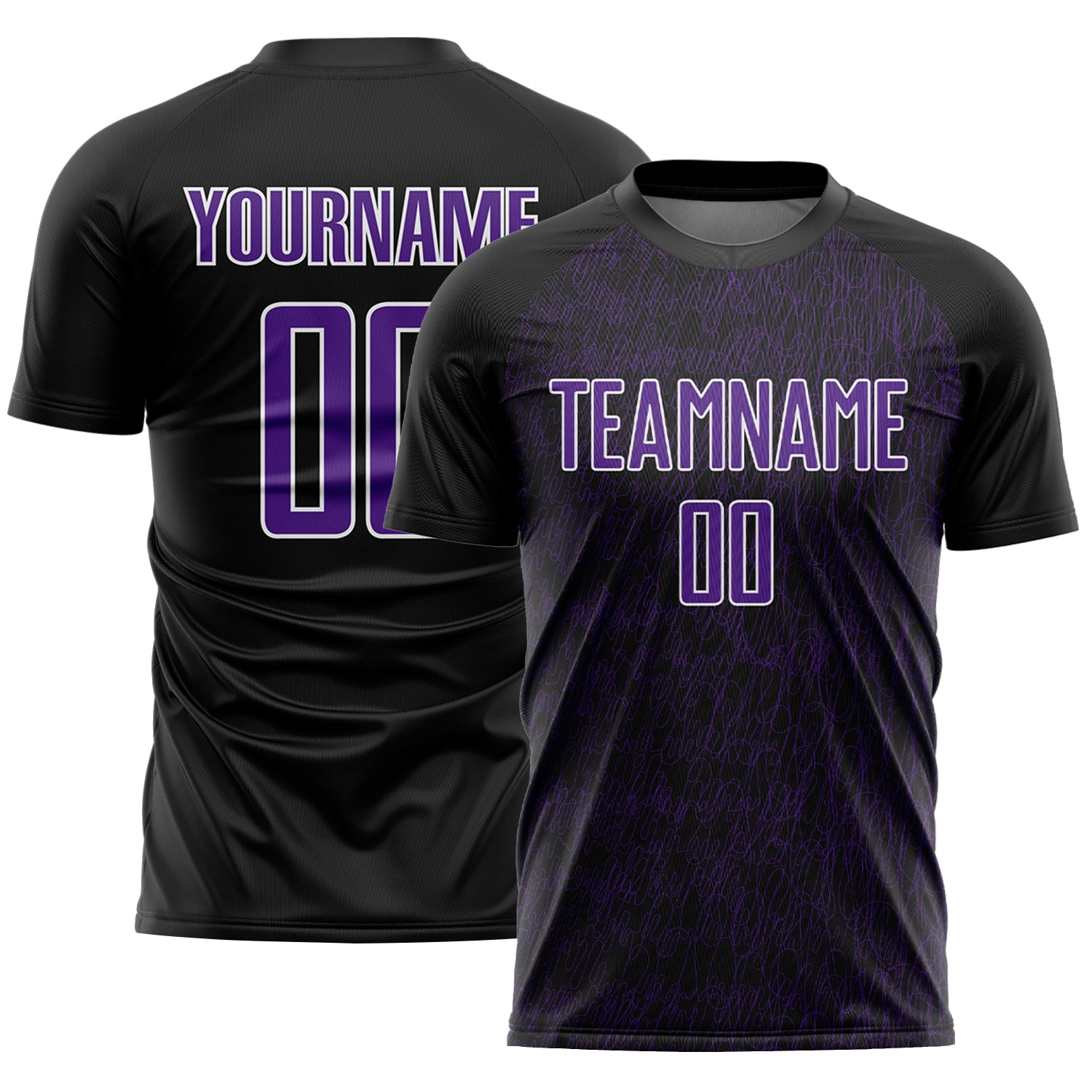 Custom Black Purple-White Abstract Scribble Curve Line Pattern Sports Sublimation Soccer Uniform Jersey
