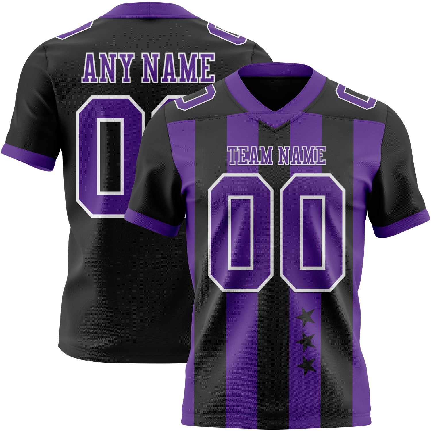 Custom Black Purple-White Authentic Stars And Stripes 7V7 Flag Football Jersey
