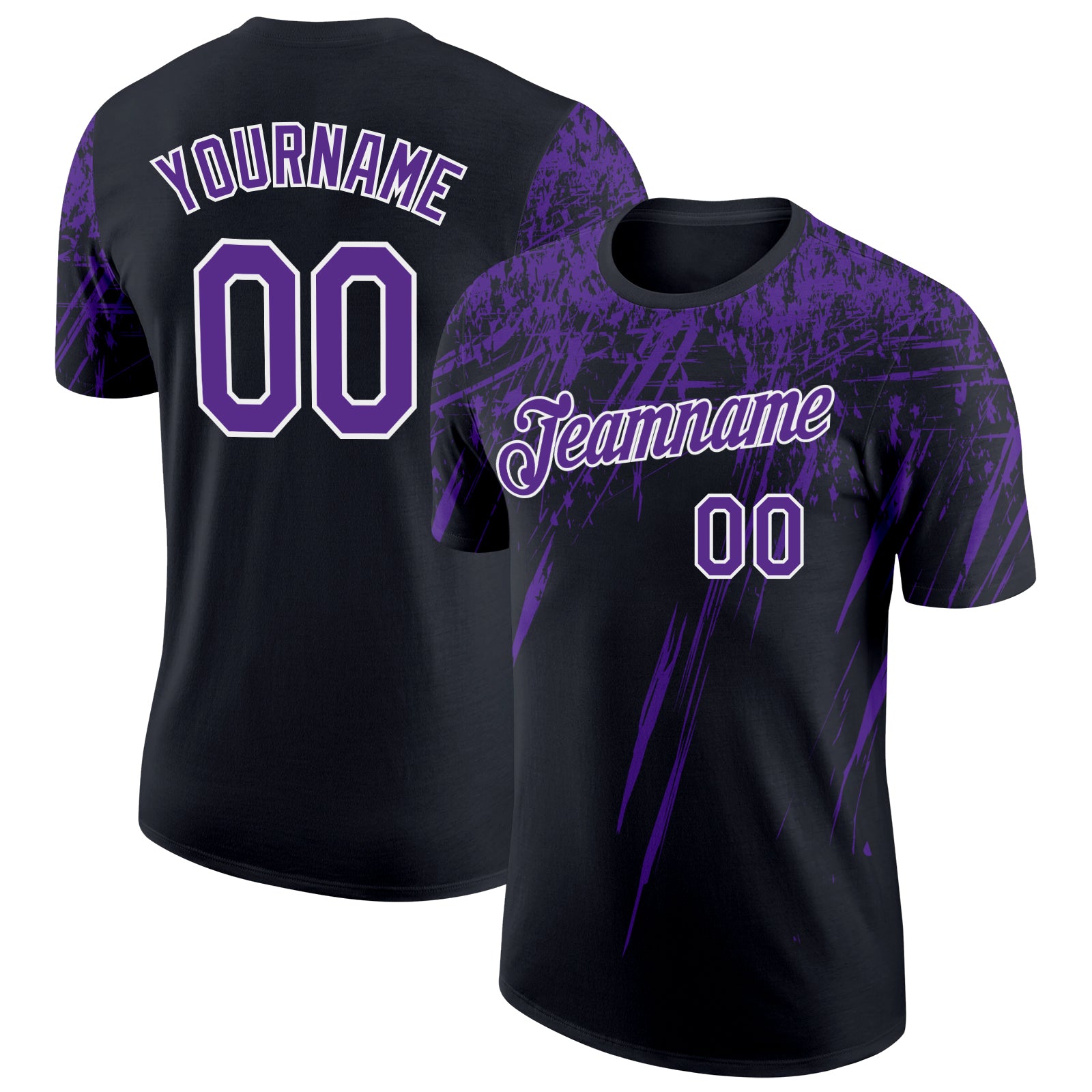 Custom Black Purple-White Distressed Scratch Brush Stroke Performance T-Shirt