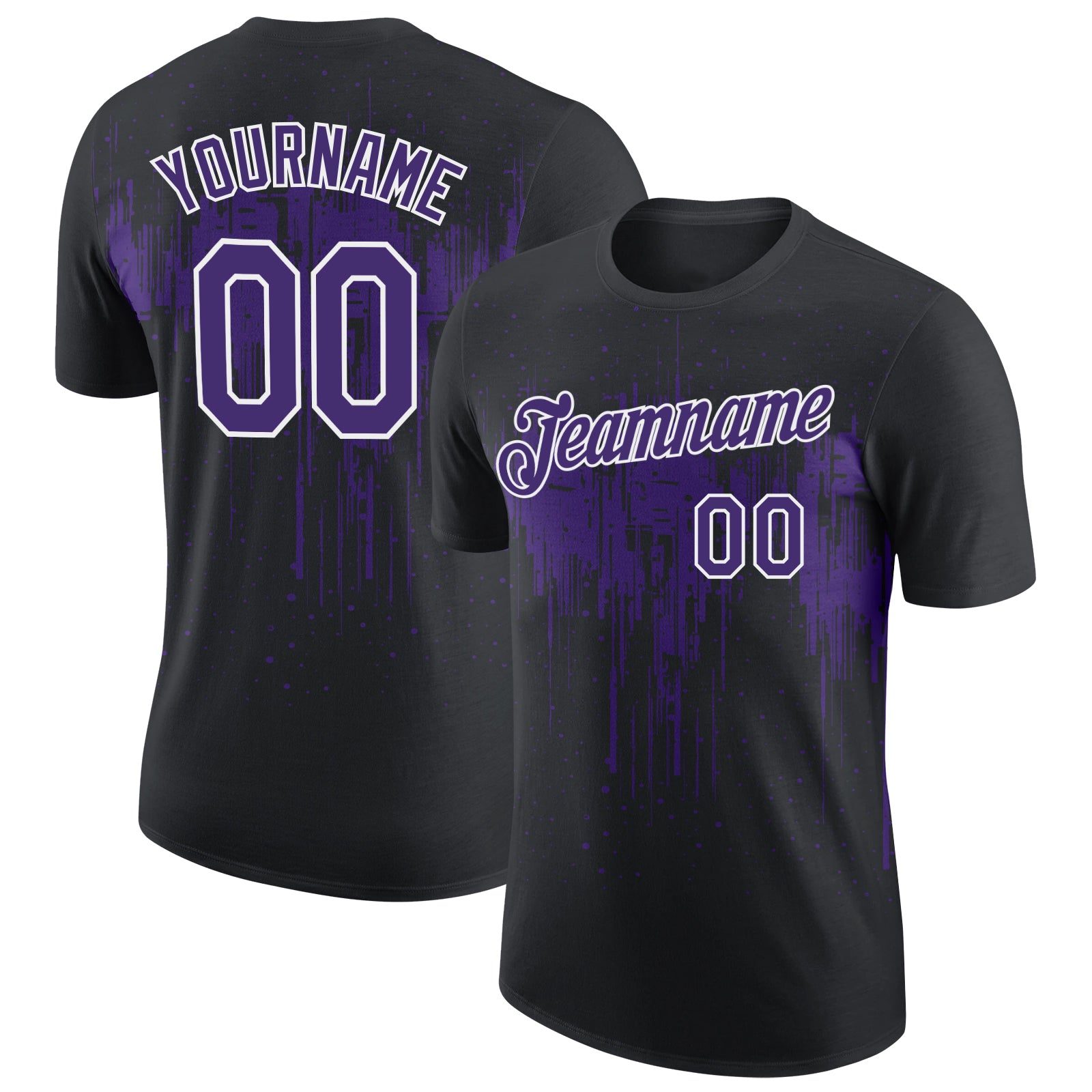 Custom Black Purple-White Dripping Splatter Paint Performance T-Shirt