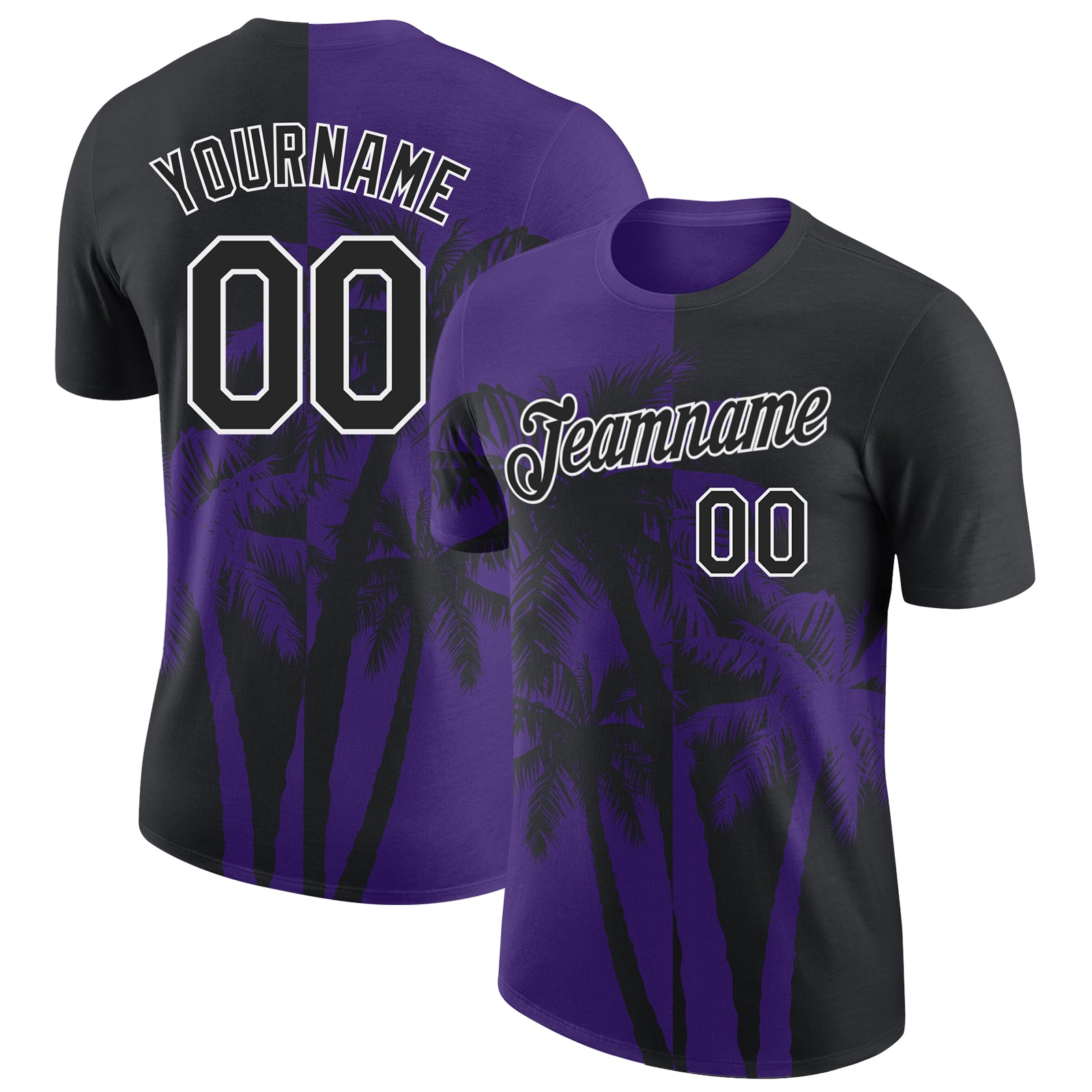 Custom Black Purple-White Hawaii Tropical Coastal Palm Trees Performance T-Shirt
