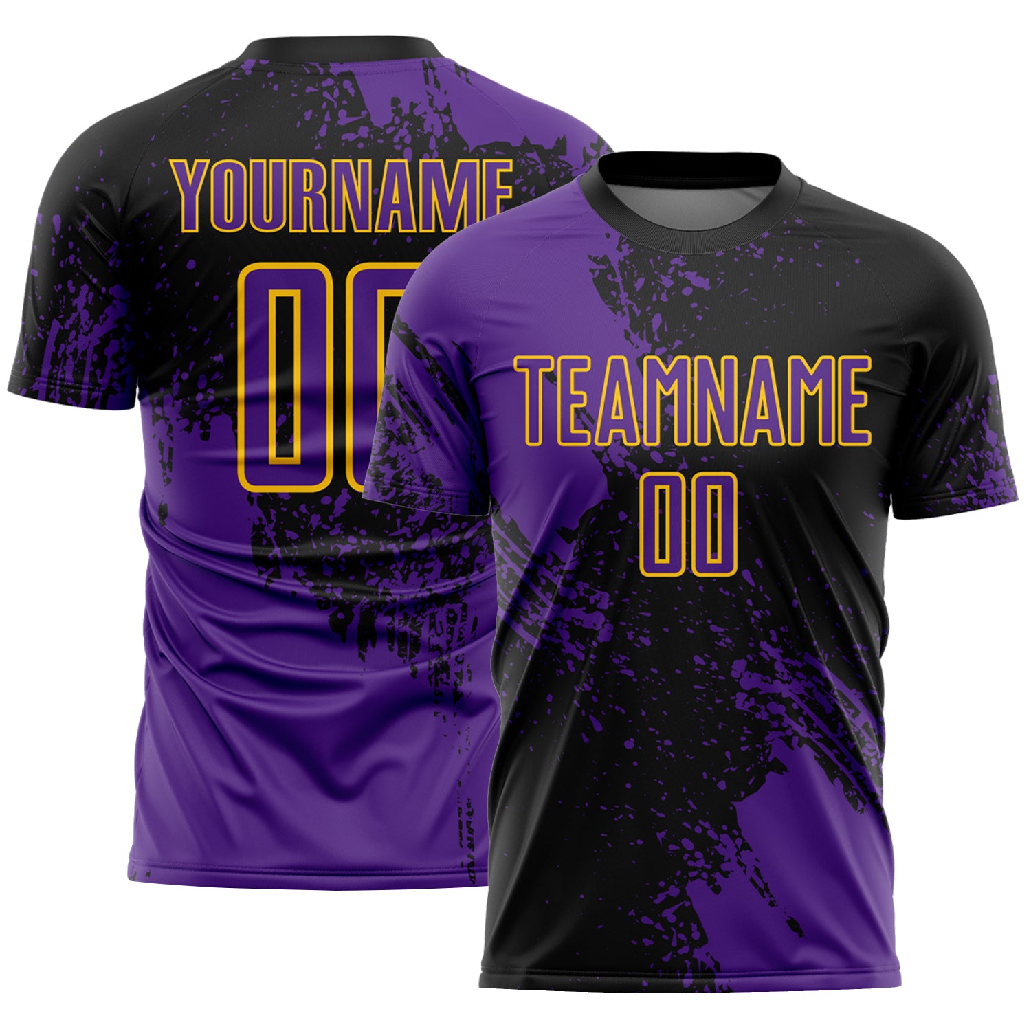 Custom Black Purple-Yellow Abstract Brush Stroke Sports Sublimation Soccer Uniform Jersey