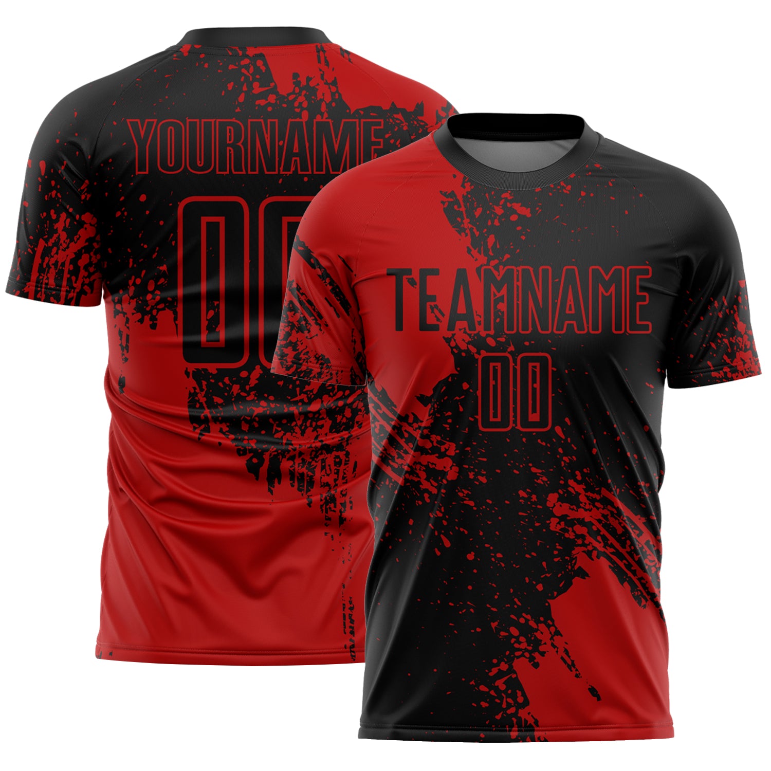 Custom Black Red Abstract Brush Stroke Sports Sublimation Soccer Uniform Jersey