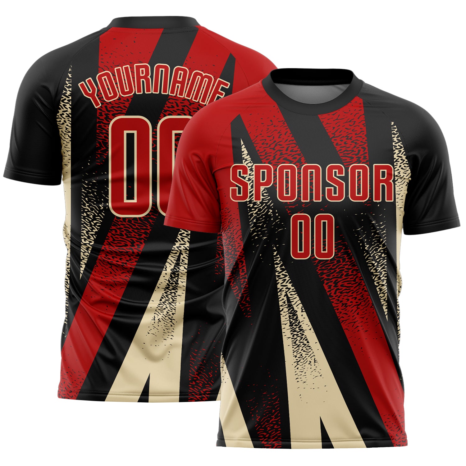 Custom Black Red-Cream Radial Burst Sports Sublimation Soccer Uniform Jersey