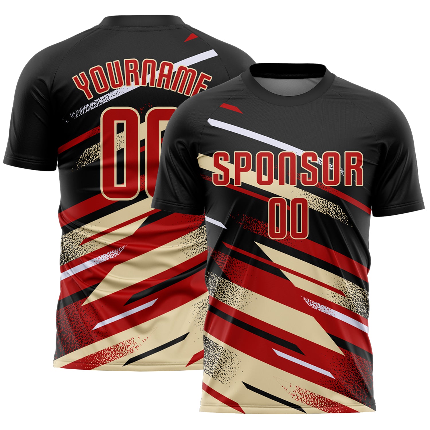 Custom Black Red Cream-White Grunge Stripe And Grainy Sports Sublimation Soccer Uniform Jersey