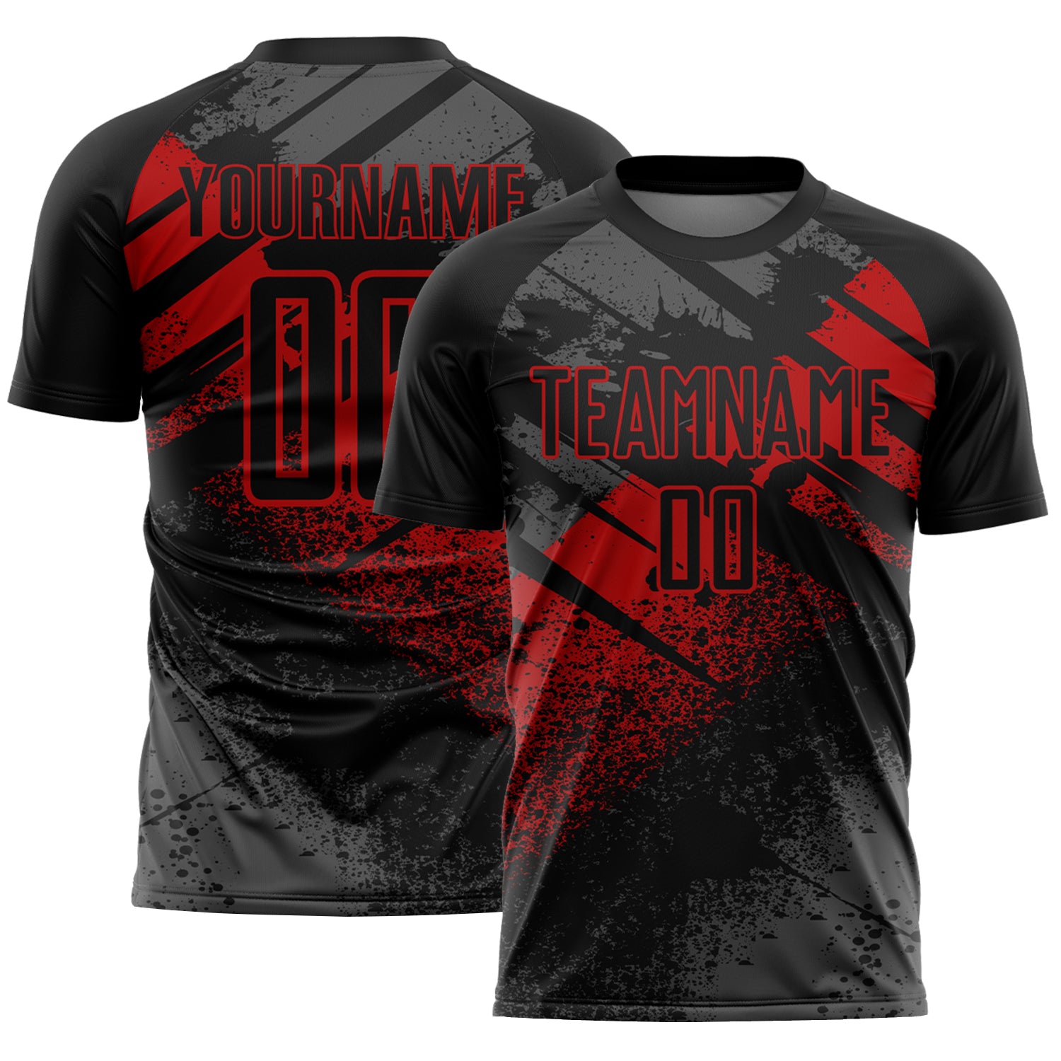 Custom Black-Red Grunge Splatter Brush Stroke Sublimation Soccer Uniform Jersey