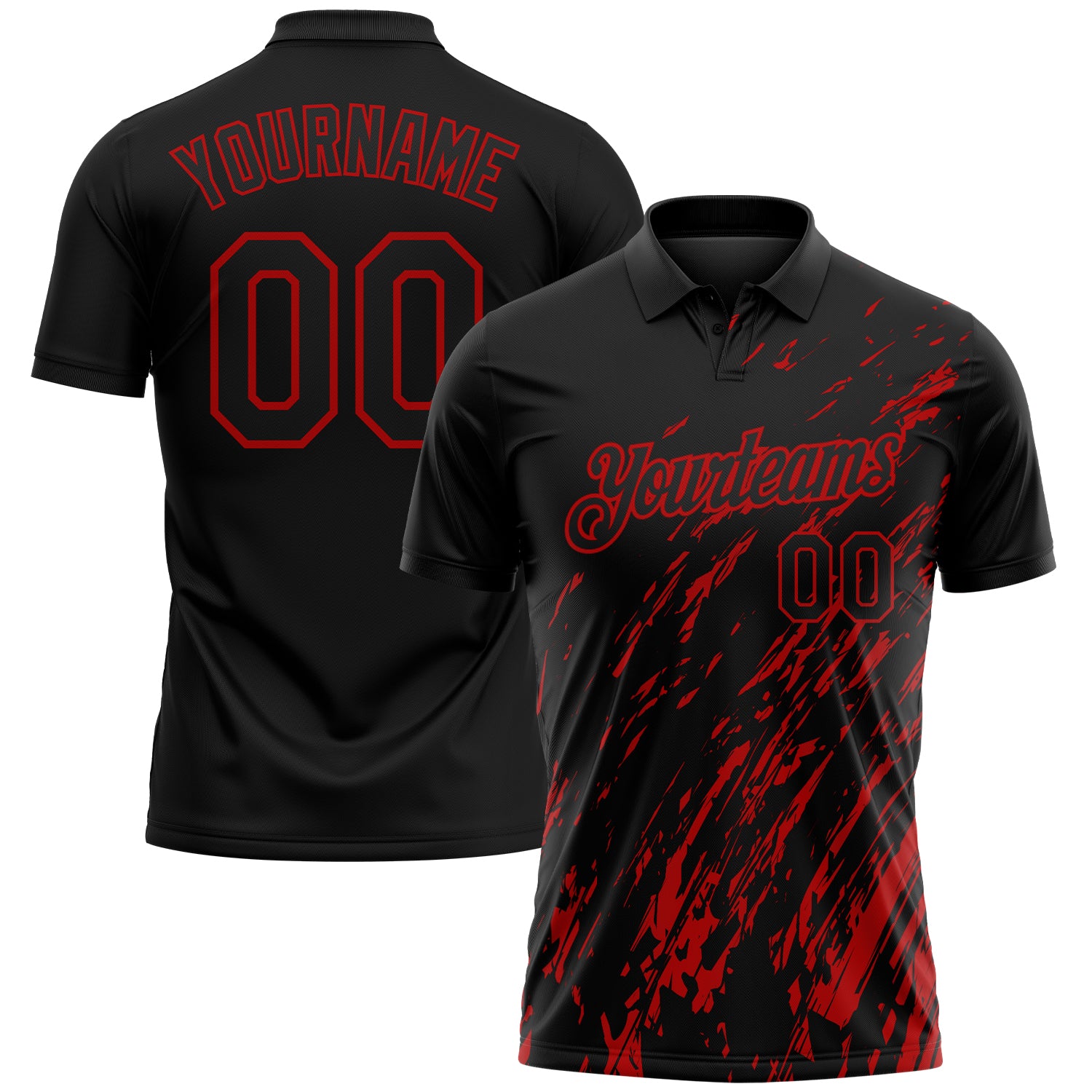 Custom Black-Red Paint Stroke Grunge Streak Performance Polo Shirt