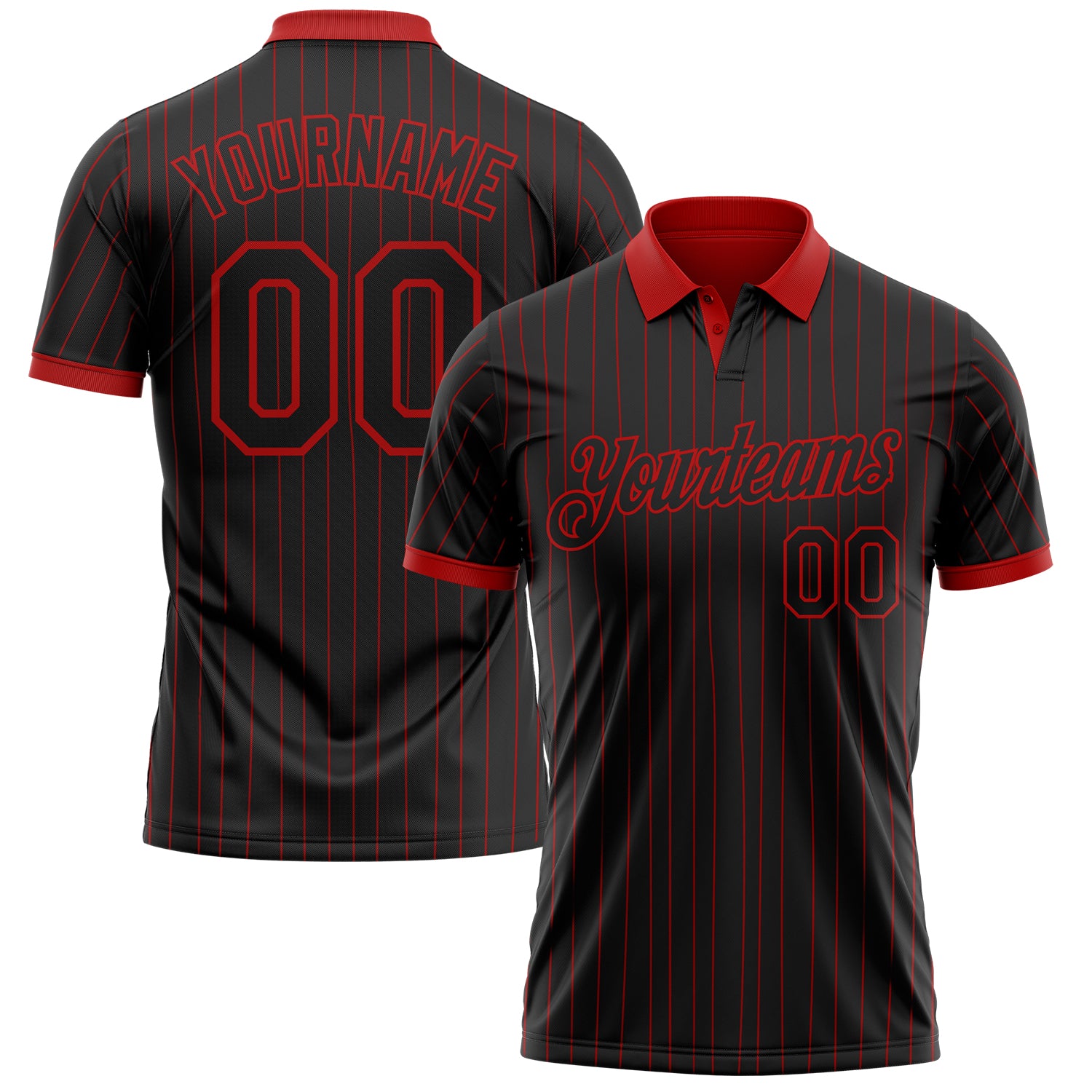 Custom Black Red Pinstripe-Red Performance Polo Shirt